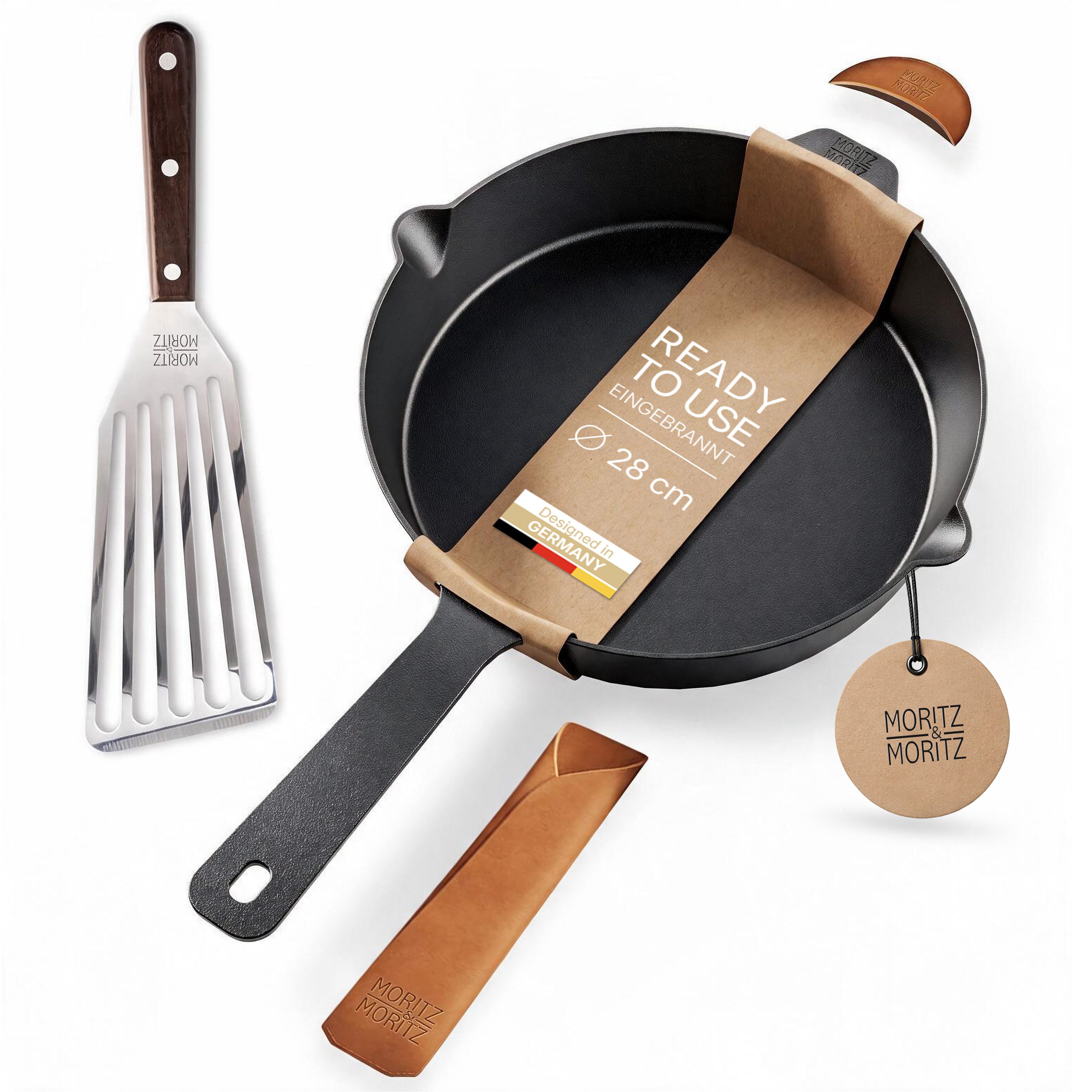 Moritz & Moritz Bratpfanne Gusseisenpfanne 28cm, Gusseisen (Set), Alle Herdarten Ofen & Grill geeignet, Voreingebrannt – Bild 2 von 5