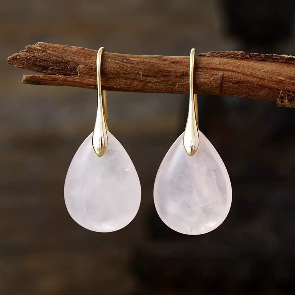 Karmandala Ohrring-Set 18k vergoldet Naturstein Ohrringe mit Edelsteinen 2x3 cm, 18k vergoldet Rosenquarz Ohrringe für Liebe und Harmonie