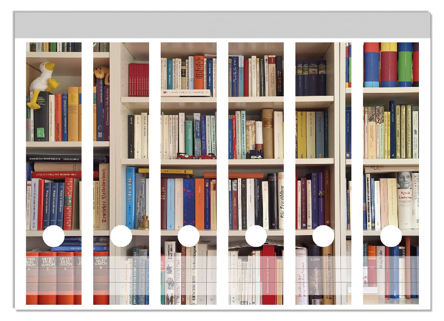 Wallario Etiketten Weißes Bücherregal mit unterschiedlichen Büchern, Ordnerrücken-Sticker in verschiedenen Ausführungen