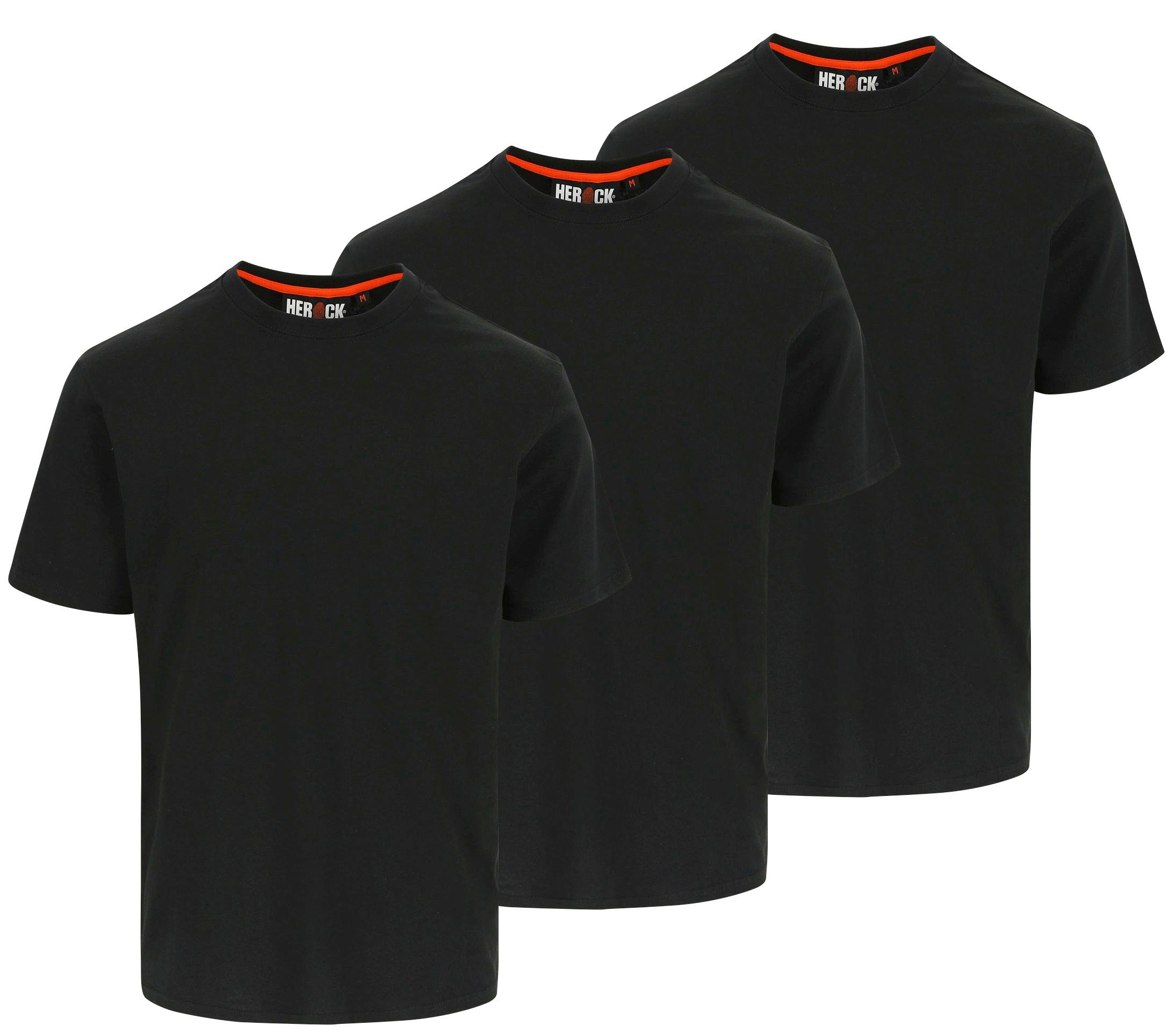 Herock T-Shirt Argo T-Shirt Kurzärmlig (Spar-Set, 3-tlg) Kurze Ärmel, angenehmes Tragegefühl mit Rippstrick-Kragen schwarz