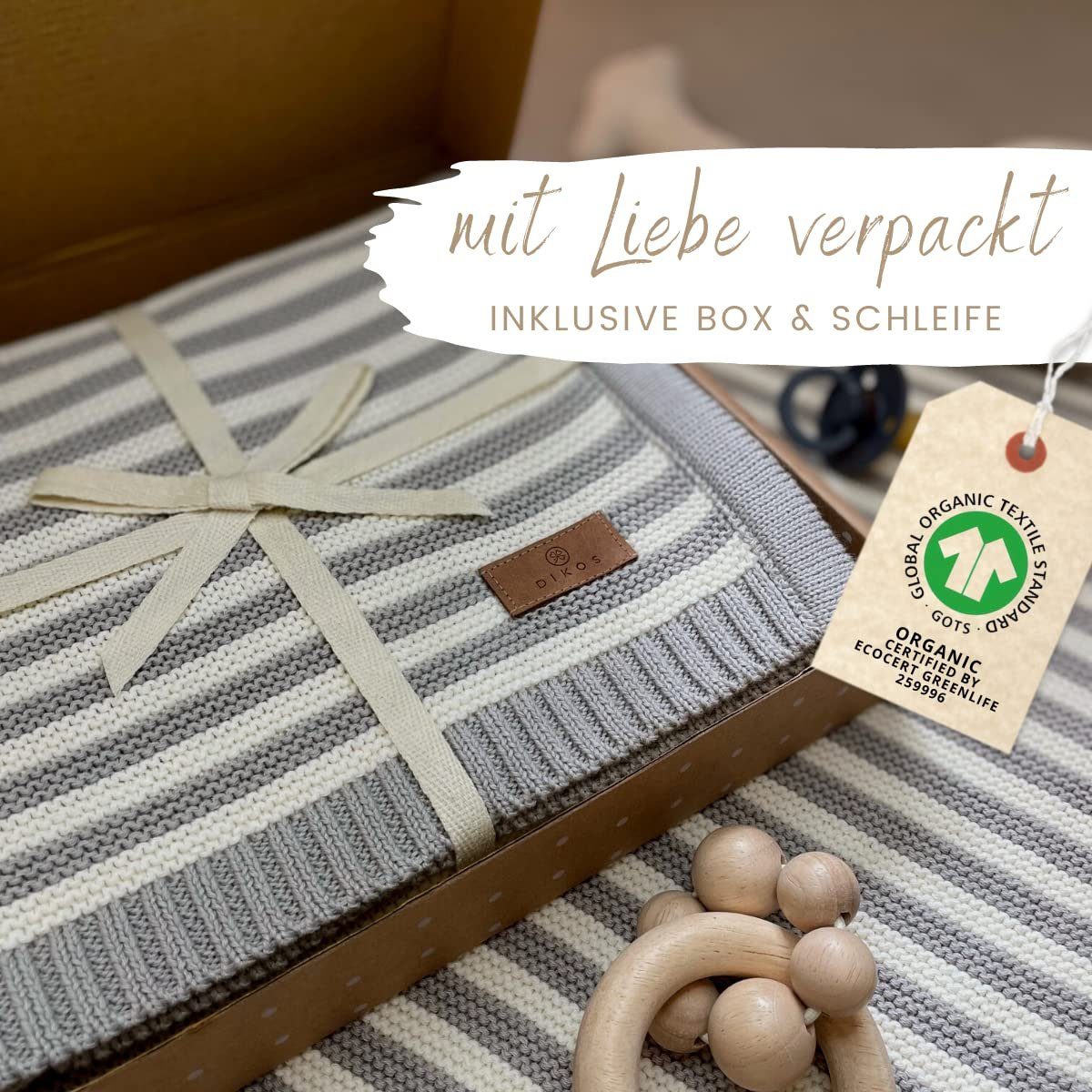 Babydecke DIKOS® Babydecke aus *100%* Bio Baumwolle Strickdecke Erstlingsdecke, DIKOS, PREMIUM Qualität atmungsaktiv, nachhaltig, plastikfrei, kuschelweich