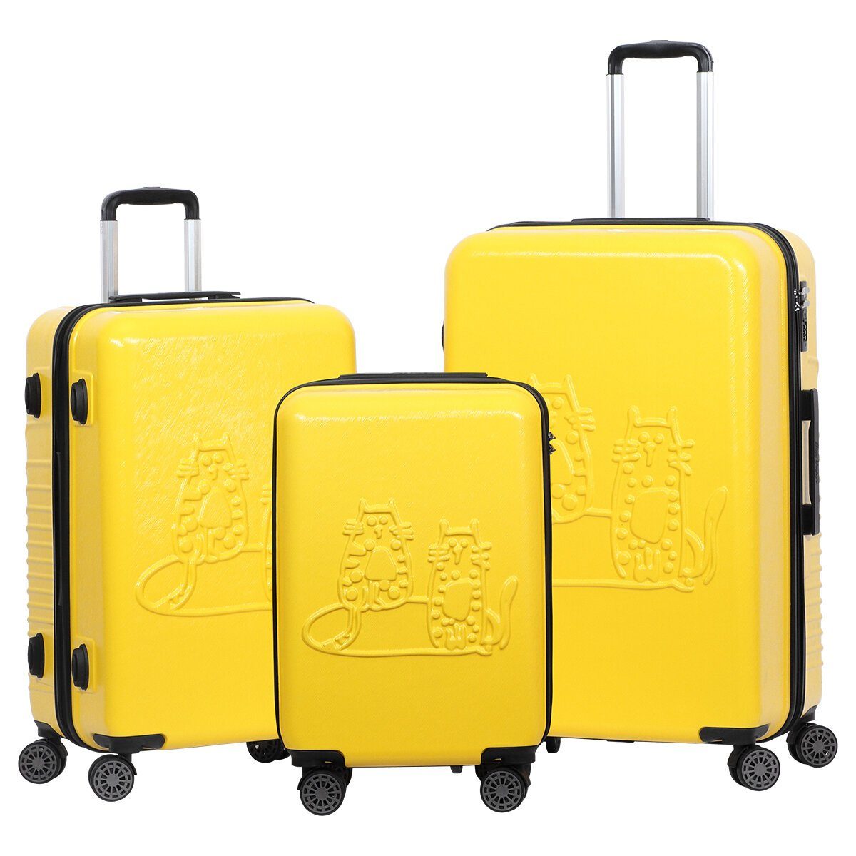 BIGGDESIGN Koffer Biggdesign Cats Koffer Set Kofferset 3 teilig Hartschale Gelb