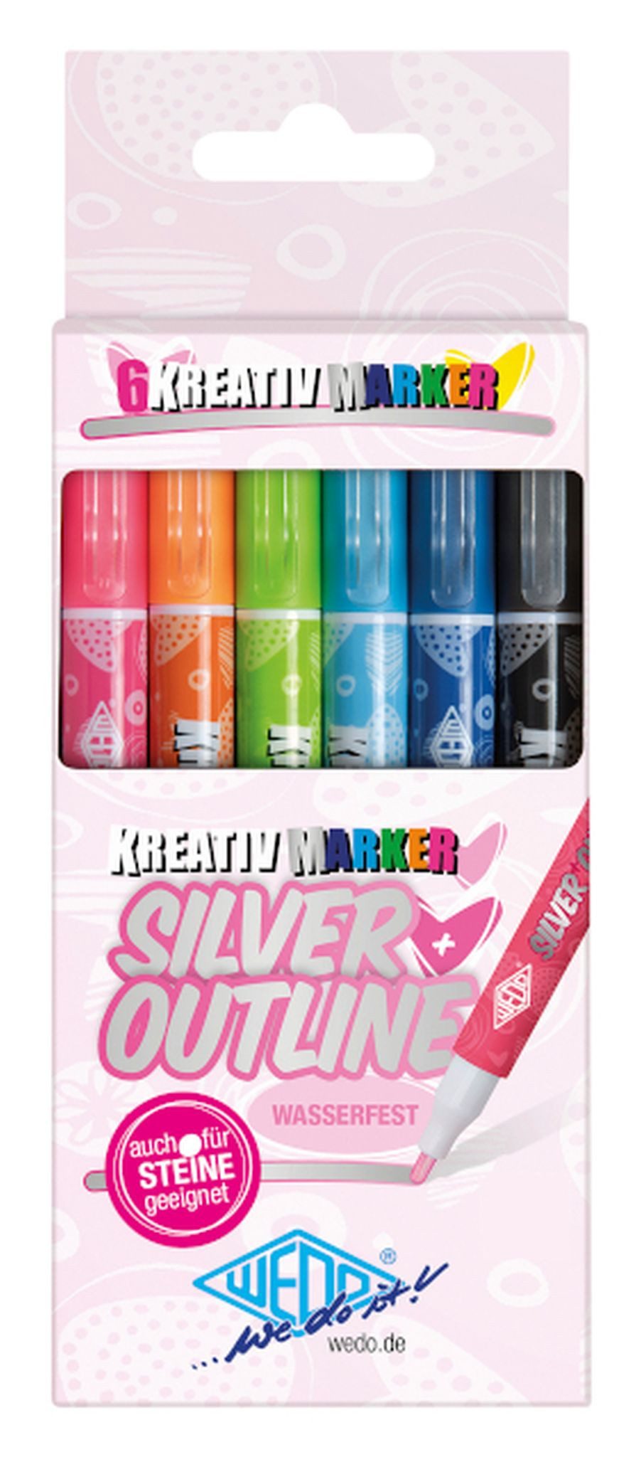 WEDO Malstift Wedo Kreativ-Marker Silver+Outline 6er Set sortiert