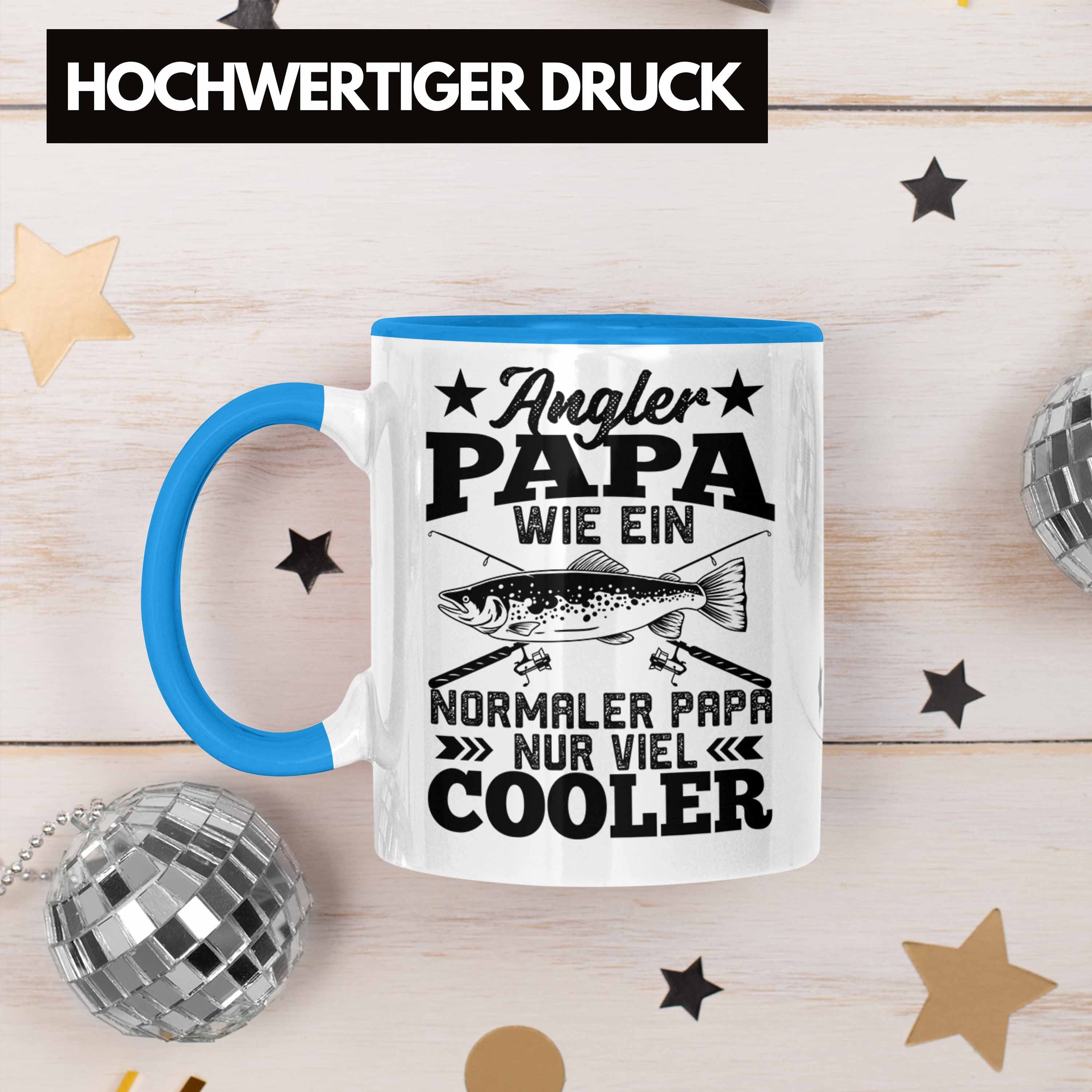 Papa Angeln Trendation - Angler Geschenkidee Lustiger Tasse Blau zum Fischen Tasse Vatertag Spruch Geschenk Fischer Trendation