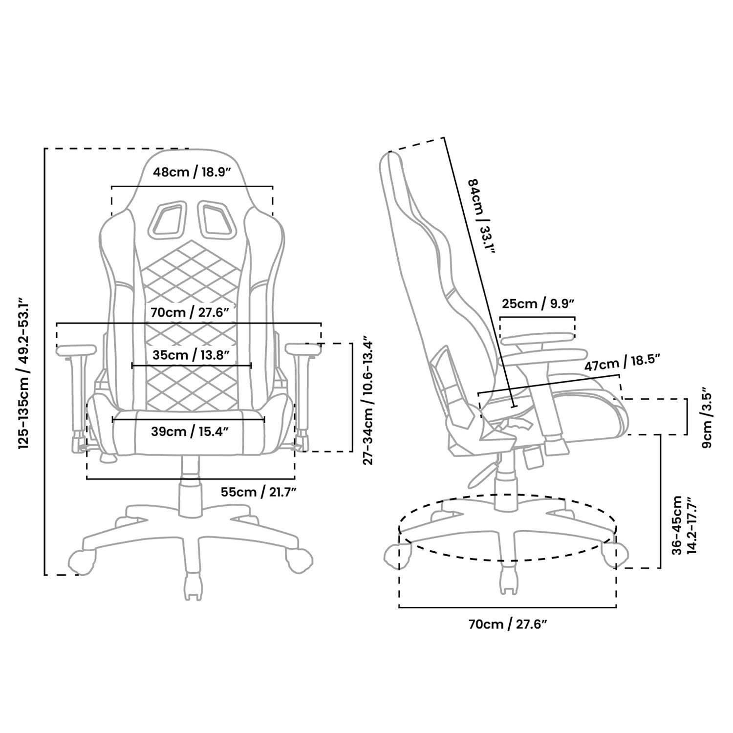 Arozzi Gaming Chair AVANTI-SFB-PBK, Atmungsaktives Soft Fabric, verstellbare Rückenlehne