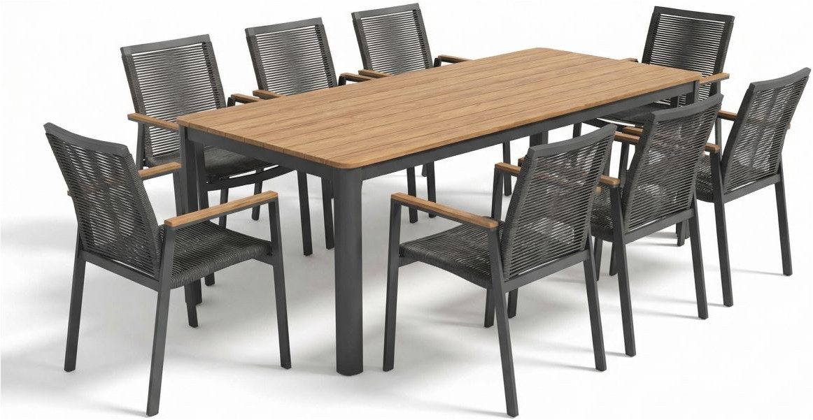 Ambiente Haus Garten-Essgruppe Garten 8er Set 220x95cm grau, (Set, 9-tlg)