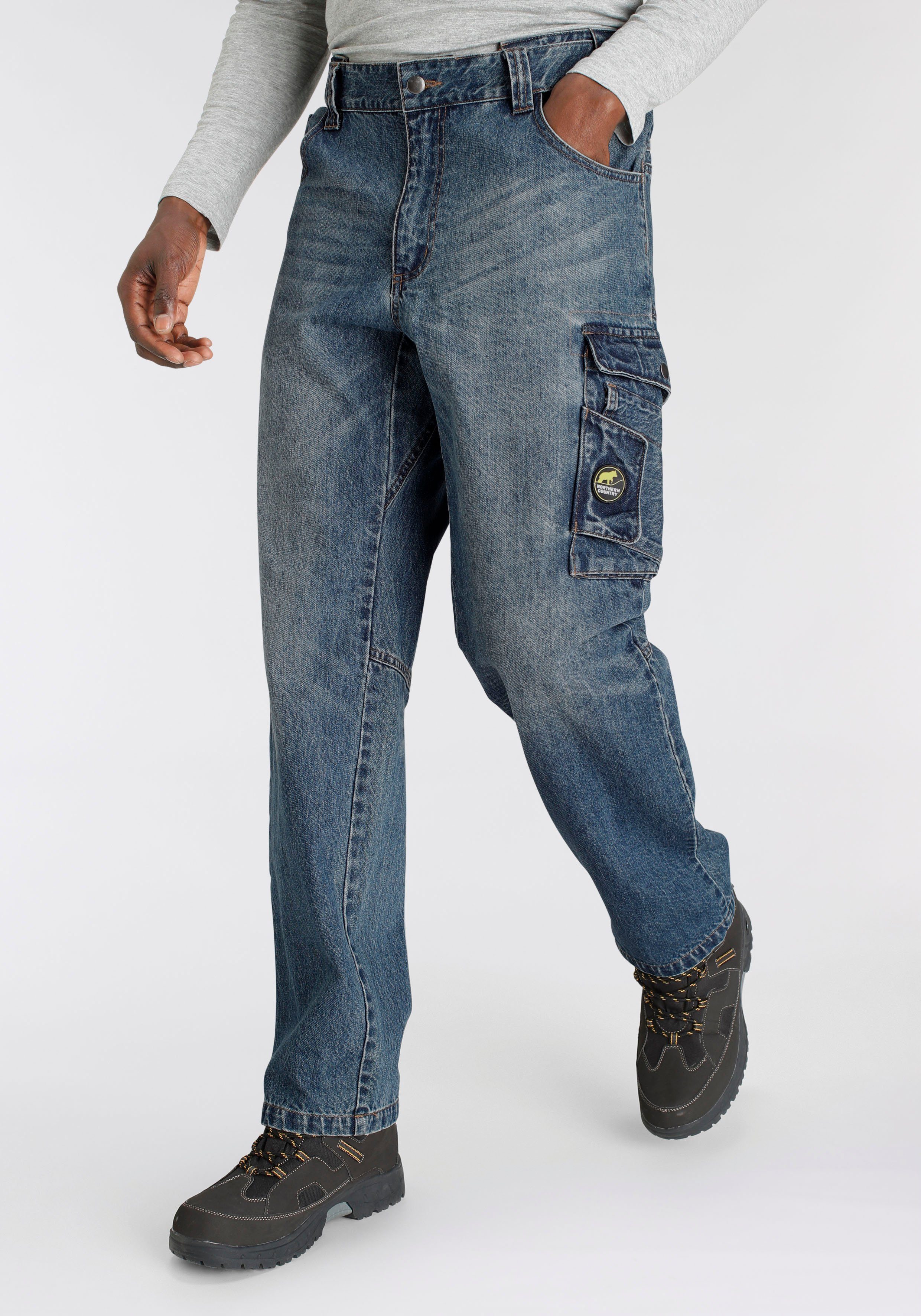 100% Bund, mit Country 9 robuster comfort Multipocket mit Baumwolle, fit) Jeans Arbeitshose dehnbarem Jeansstoff, praktischen (aus Taschen Northern