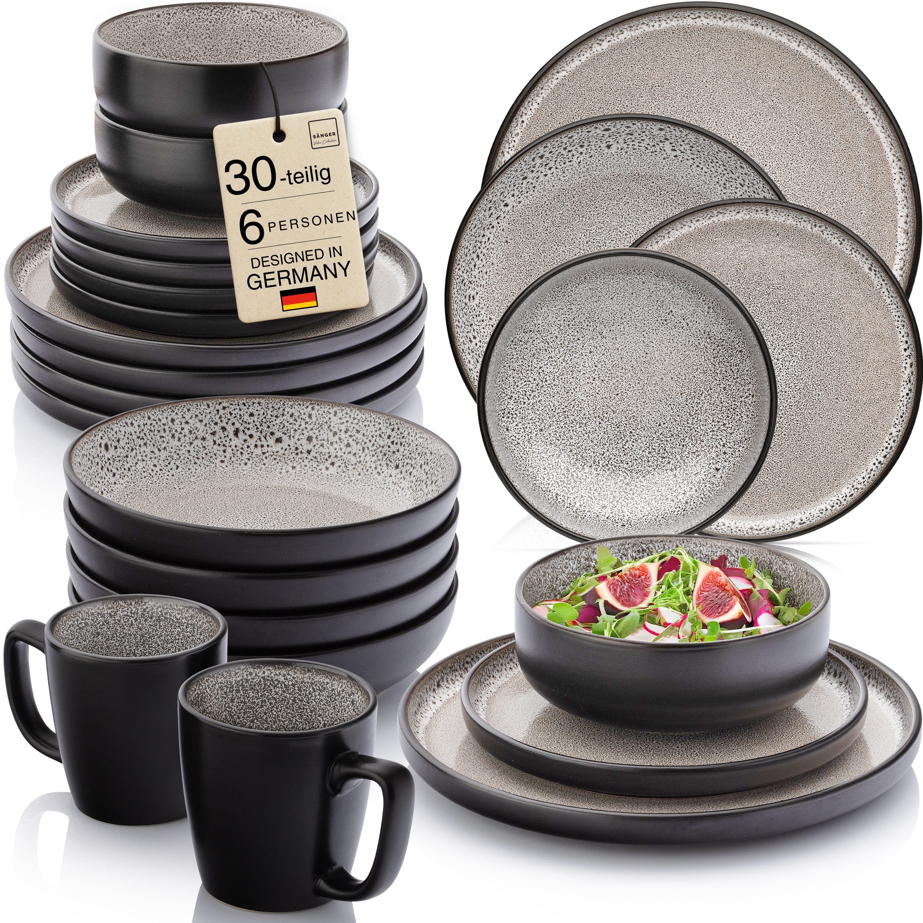 SÄNGER Tafelservice Luxor Geschirrset (30-tlg), 6 Personen, Steingut, Braun-Beige, Handmade, Erweiterbar, VALUE COLLECTION