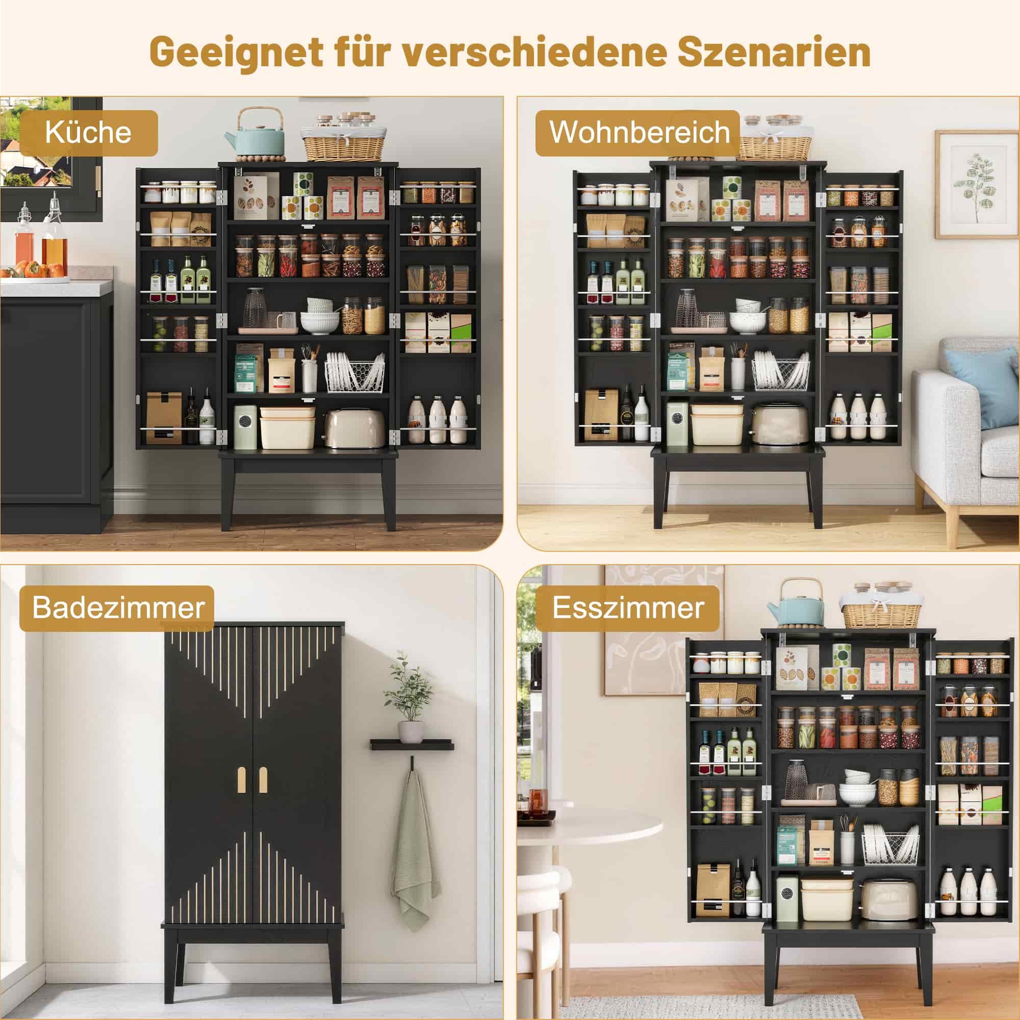 ANYSUN Mehrzweckschrank Küchenschrank schmal mit viel Stauraum Vintage Küchenbuffet Mit Kippschutz für Stabilität, vielseitig nutzbar, leicht zu reinigen