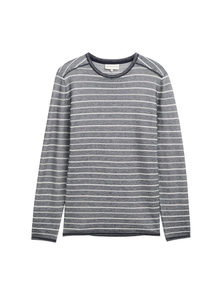 TOM TAILOR Rundhalspullover Streifenmuster Klassischer Baumwollpullover mit feinem Streifenmuster