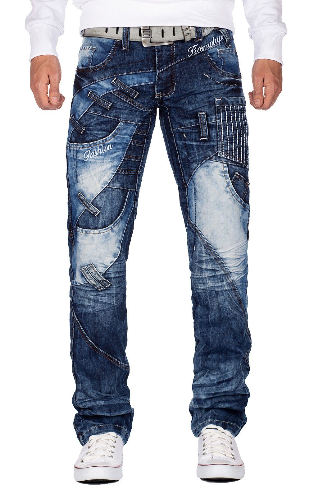 Kosmo Lupo 5-Pocket-Jeans Auffällige Hose KM130 mit Schriftzügen und Verzierungen