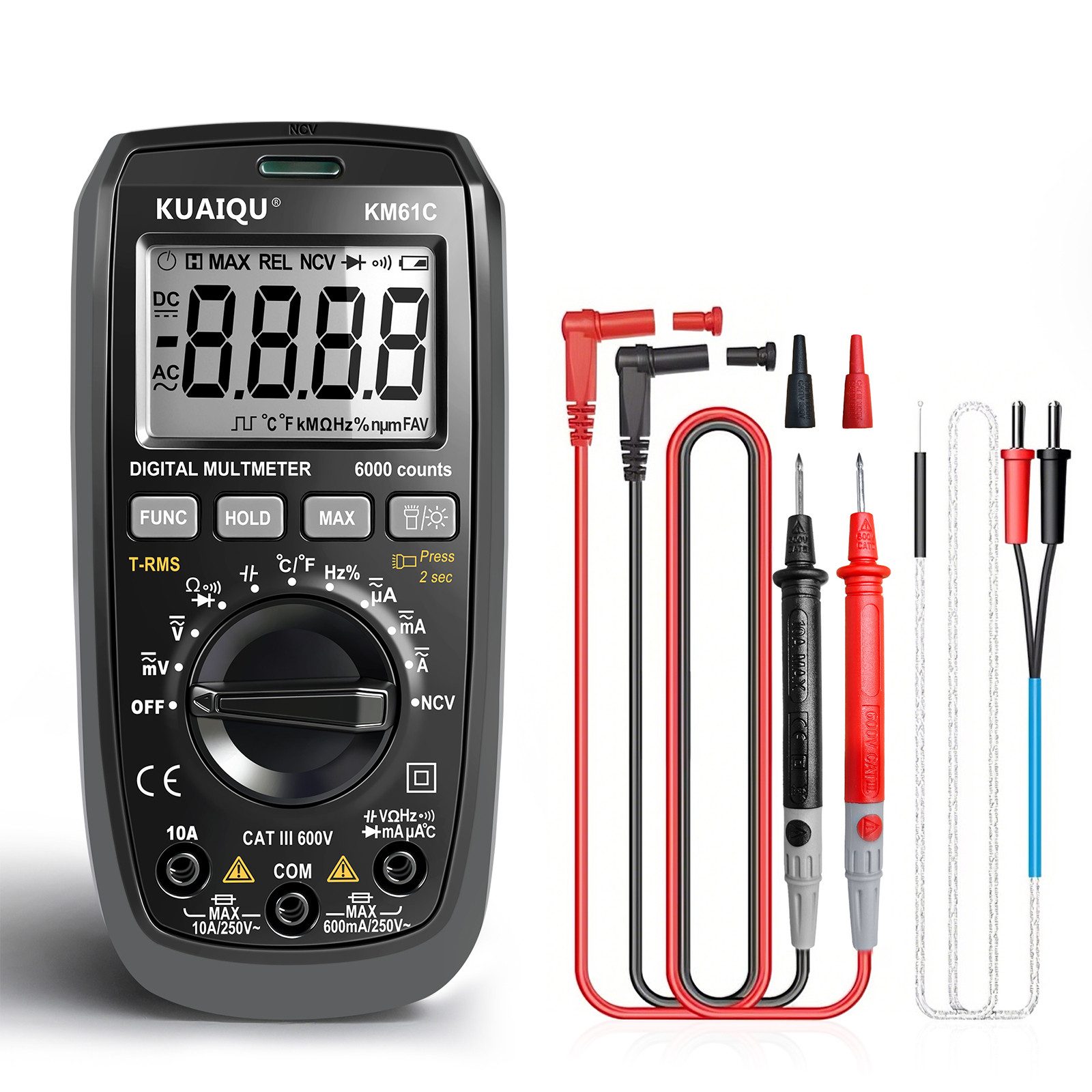 BBWL Multimeter mit True RMS, NCV, LCD-Beleuchtung, HOLD & LED, präzises Messwerkzeug für Haushalt und Werkstatt