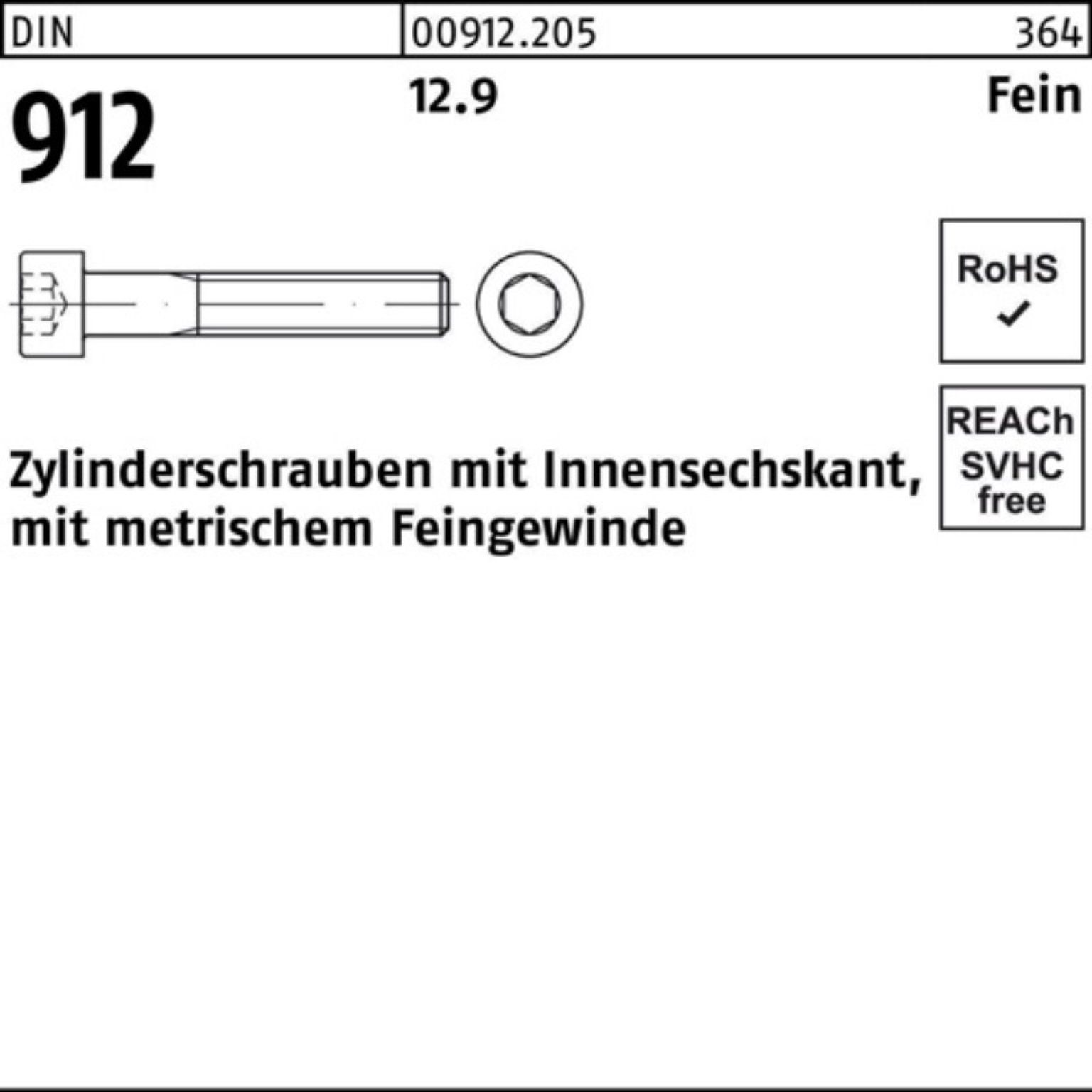 Innen-6kt DIN 100er Zylinderschraube Stü 50 12.9 912 50 Reyher Zylinderschraube M16x1,5x Pack