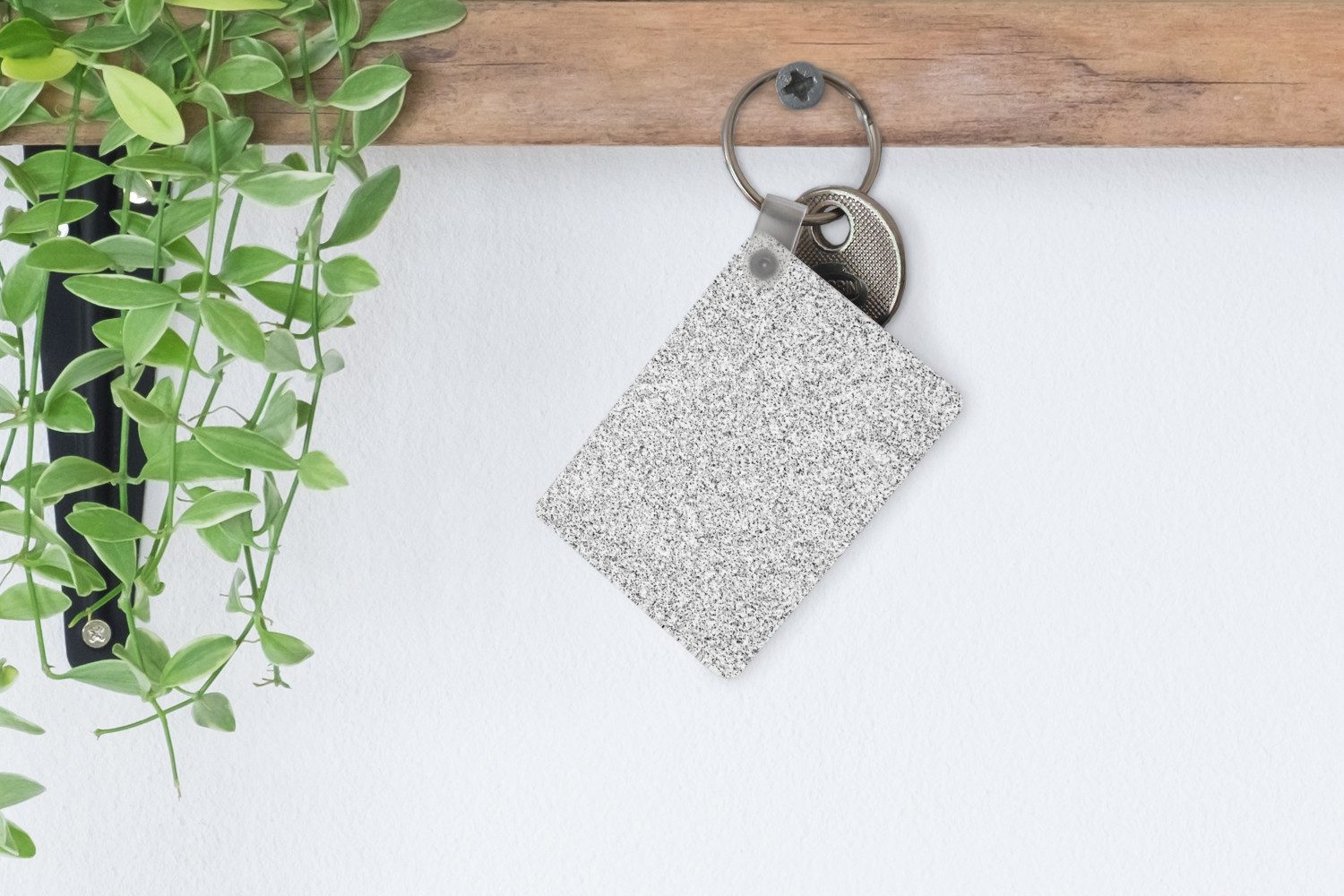 MuchoWow Schlüsselanhänger Granit - Schwarz - Weiß - Gemustert - Grau, Rechteckig mit Schlüsselring, Geschenk, Accessoire, 6x4 cm