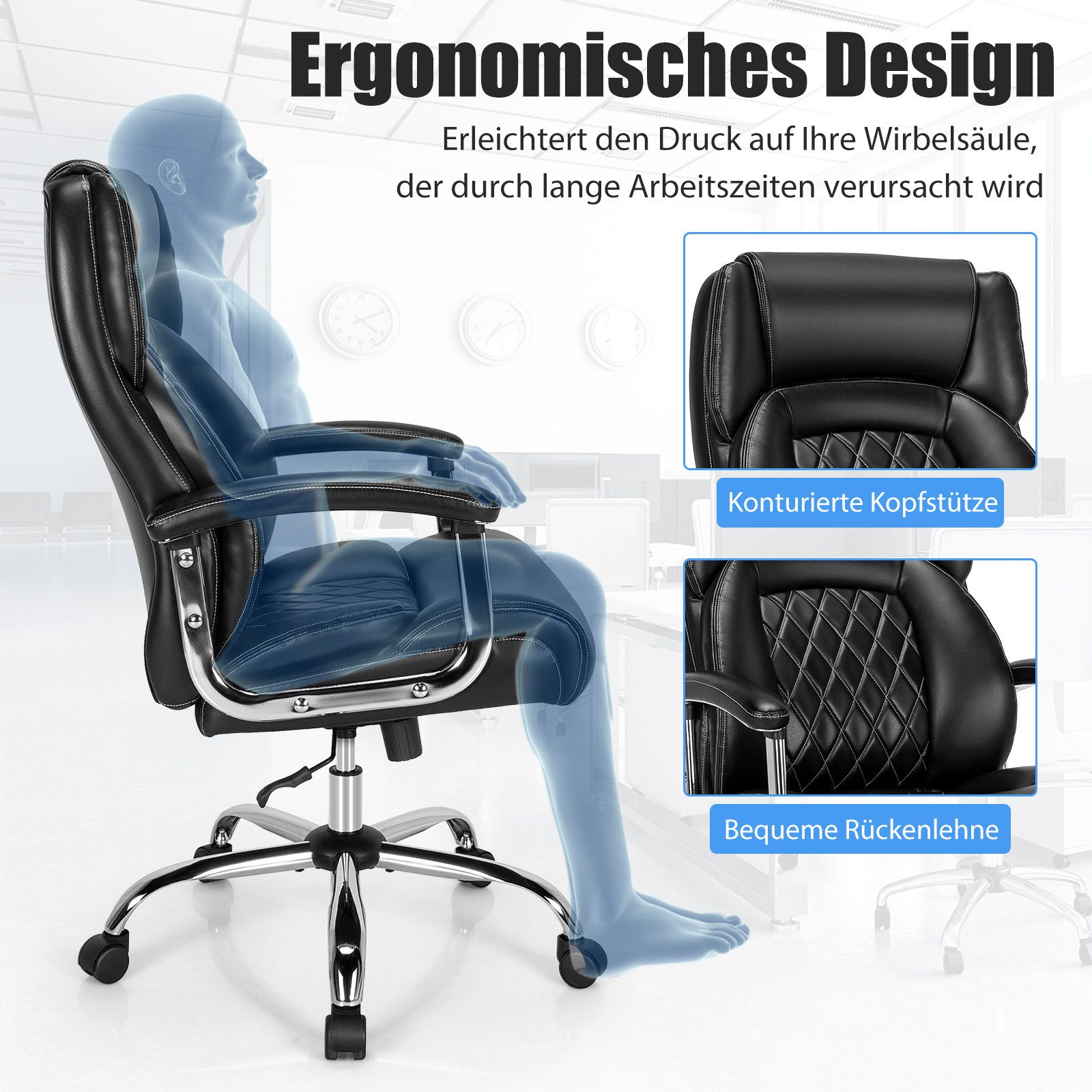 COSTWAY Bürostuhl, Ergonomisch, große & hohe Chefsessel, 227 kg günstig online kaufen
