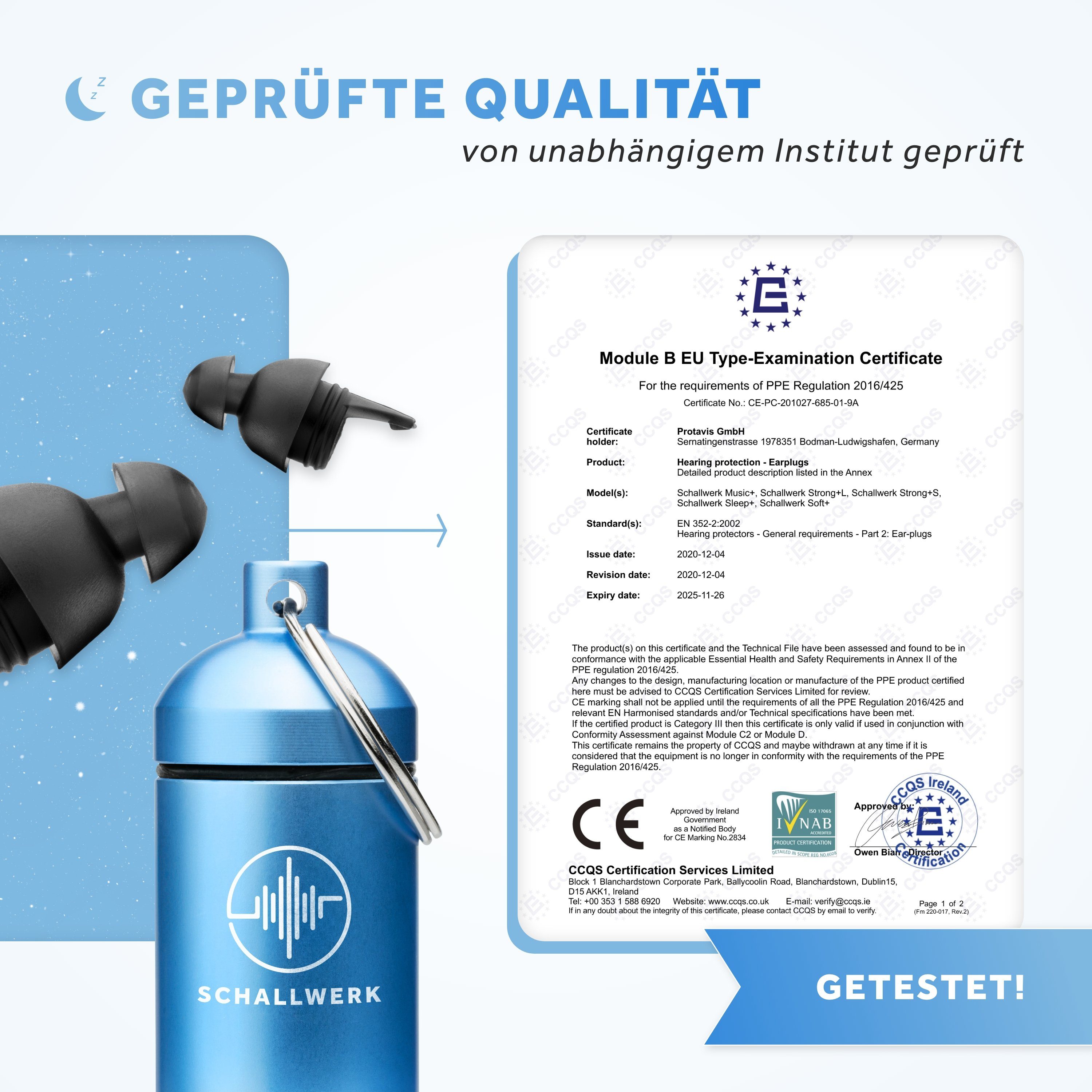 Schallwerk Gehörschutzstöpsel SCHALLWERK ® Sleep+ Ohrstöpsel zum Schlafen