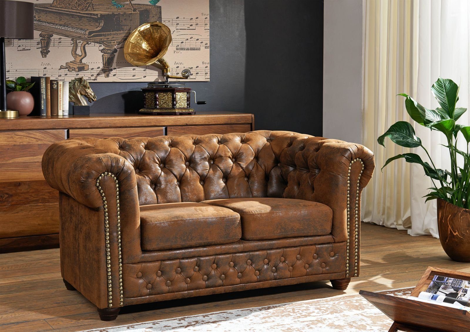 Massivmoebel24 Chesterfield-Sofa CHESTERFIELD, Wellenfederung