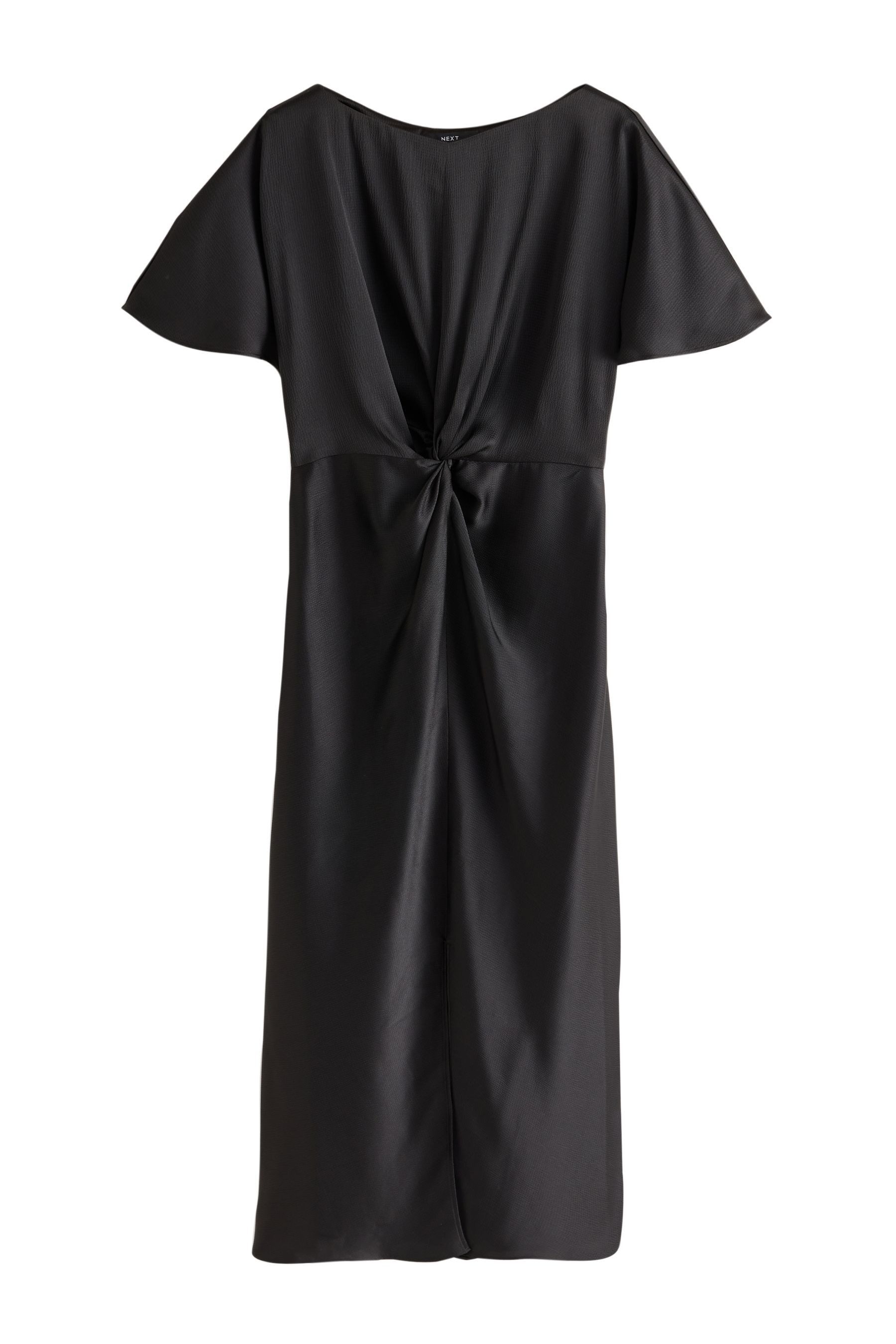 Next Midikleid Kurzarm-Midikleid aus Satin mit Zierknoten vorne (1-tlg)