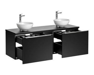 einfachgutemoebel Waschtisch-Set Badezimmer Waschplatz NOIRETTE 140cm, Becken + Regal, mattschwarz, (Badmöbel Set, 1-St., Waschtisch Unterschrank)
