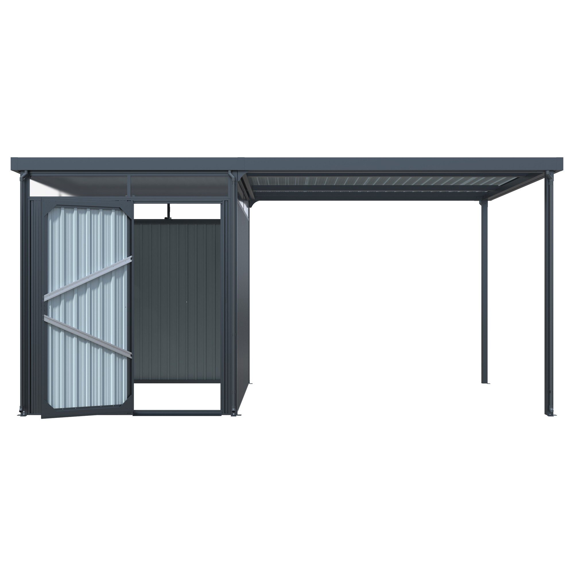 HOME DELUXE Terrasse Gartenhaus inkl. Überdachung LEVANTO, BxT:490x245 cm, Kombi-Set aus Geräteschuppen und Überdachung