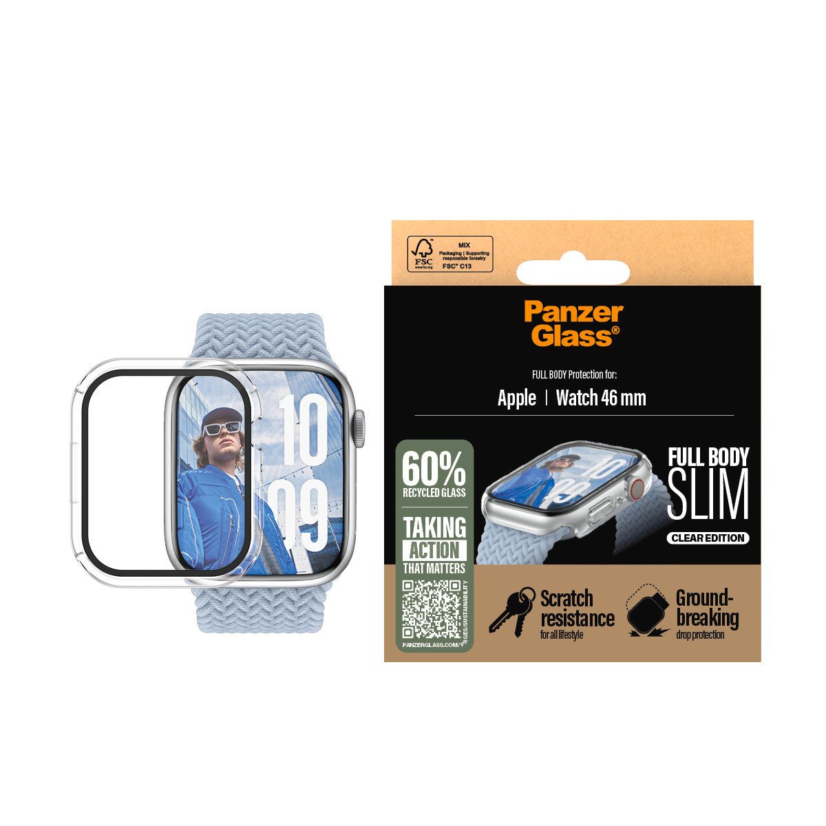 CARE by PanzerGlass Displayschutzglas Slim Full Body Protection fur Apple Watch 10 46mm Schutzhulle Schutzfolie Bildschirmschutz kratz stoBfest 100 beruhrungsempfindlich