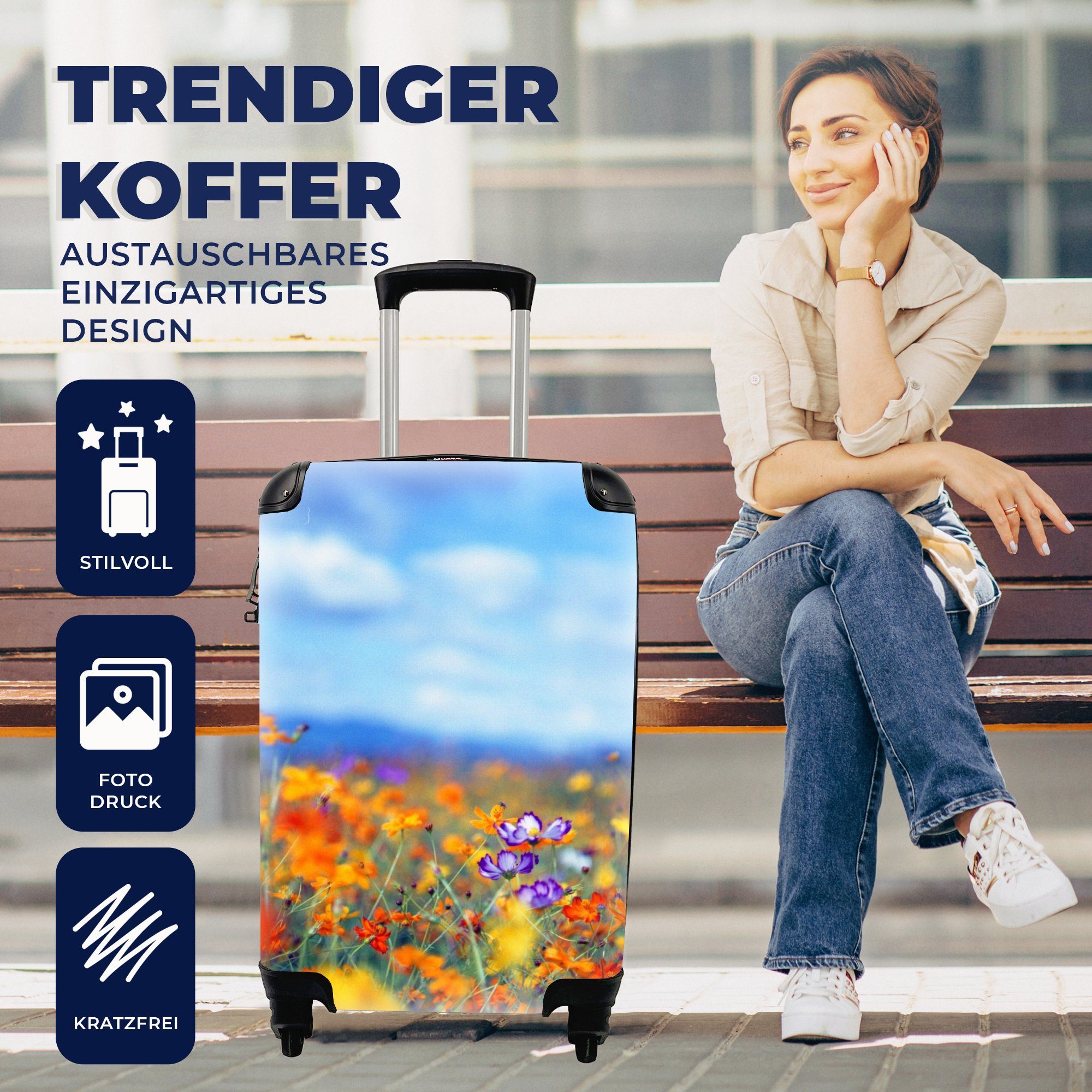 rollen, Ferien, Farben Trolley, 4 Rollen, - MuchoWow mit Frühling, Reisetasche Handgepäckkoffer Reisekoffer Handgepäck für Kosmos -