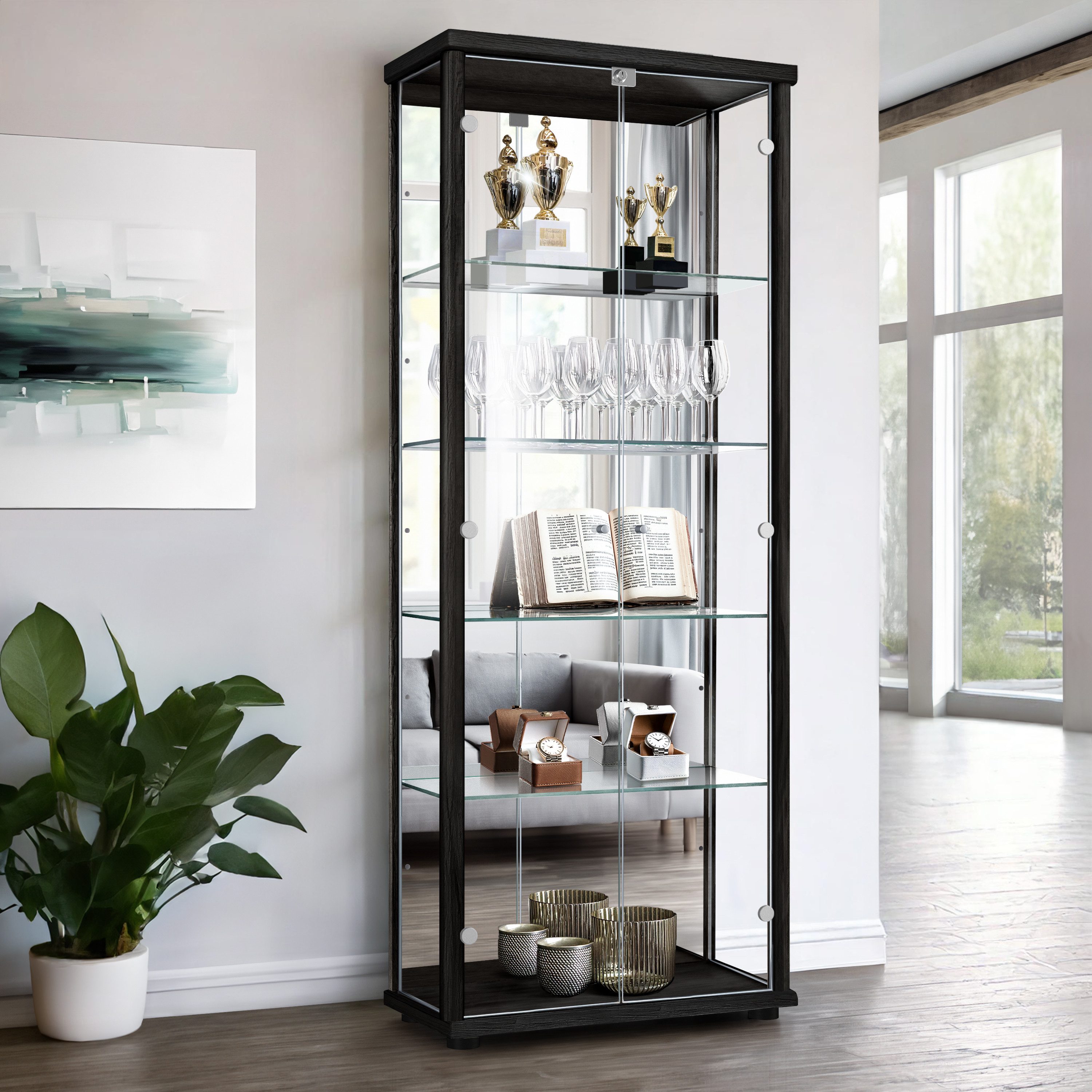 K-Möbel Glasvitrine C1084 (Glasvitrine (176x67x33 cm) mit 2 Glastüren) Glasvitrine stehend