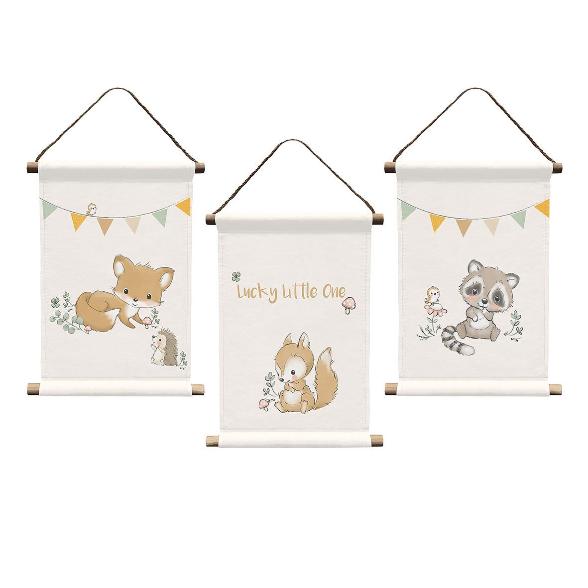 Herding Wandbild Wandbilder-Set Waldfreunde Tiere 3er-Pack 20 x 30 cm 100% Baumwolle, Waldfreunde (3 Textile Wandbilder, 3 St), Langlebig