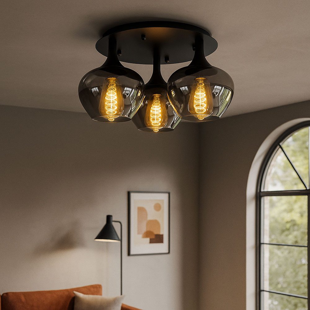 GLOBO LIGHTING LED Deckenleuchte, Leuchtmittel inklusive, Warmweiß, Deckenlampe Deckenleuchte Wohnzimmerlampe Rauchglas schwarz LED D 45cm