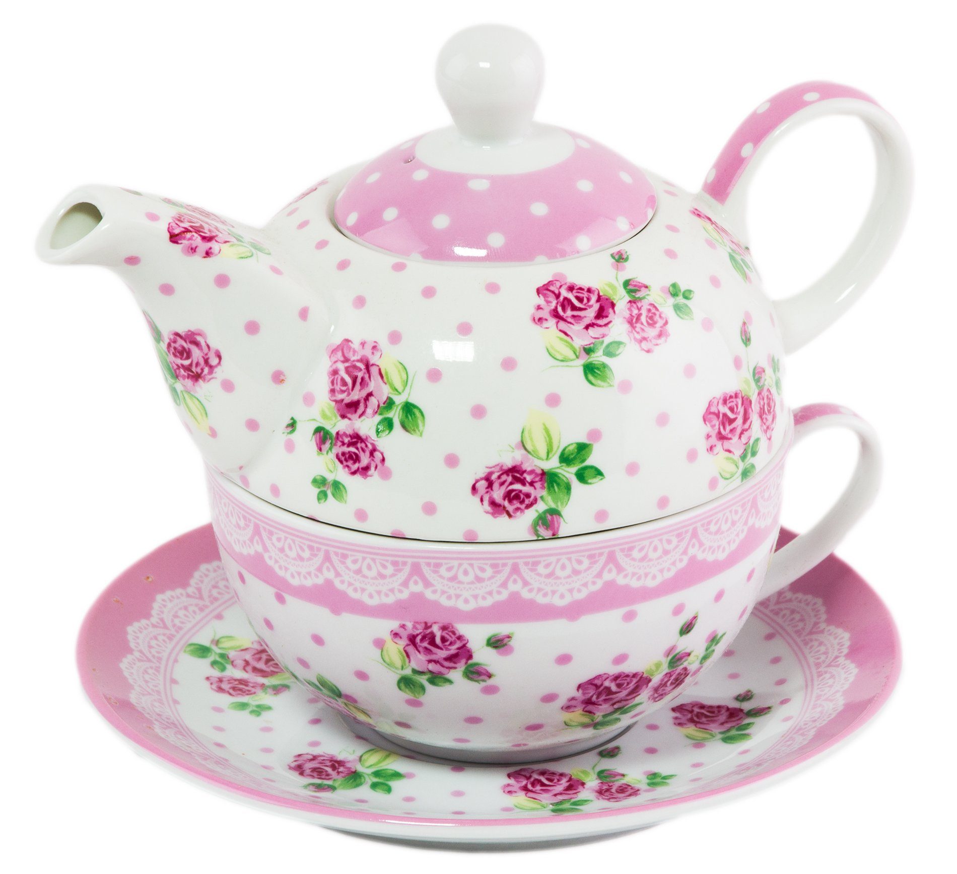 BigDean Teekanne Tea for One Set 3-tlg + Tasse & Untertasse für eine Person  Porzellan, 350 l