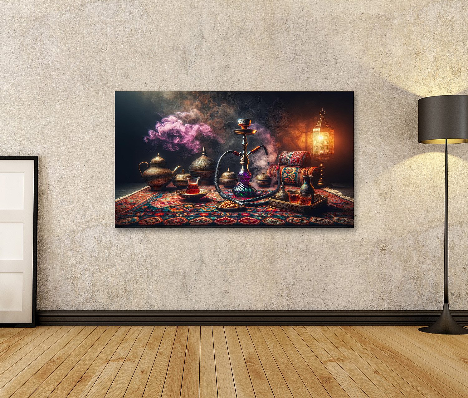 islandburner Leinwandbild Orientalische Lounge mit rauchender Shisha und tr günstig online kaufen