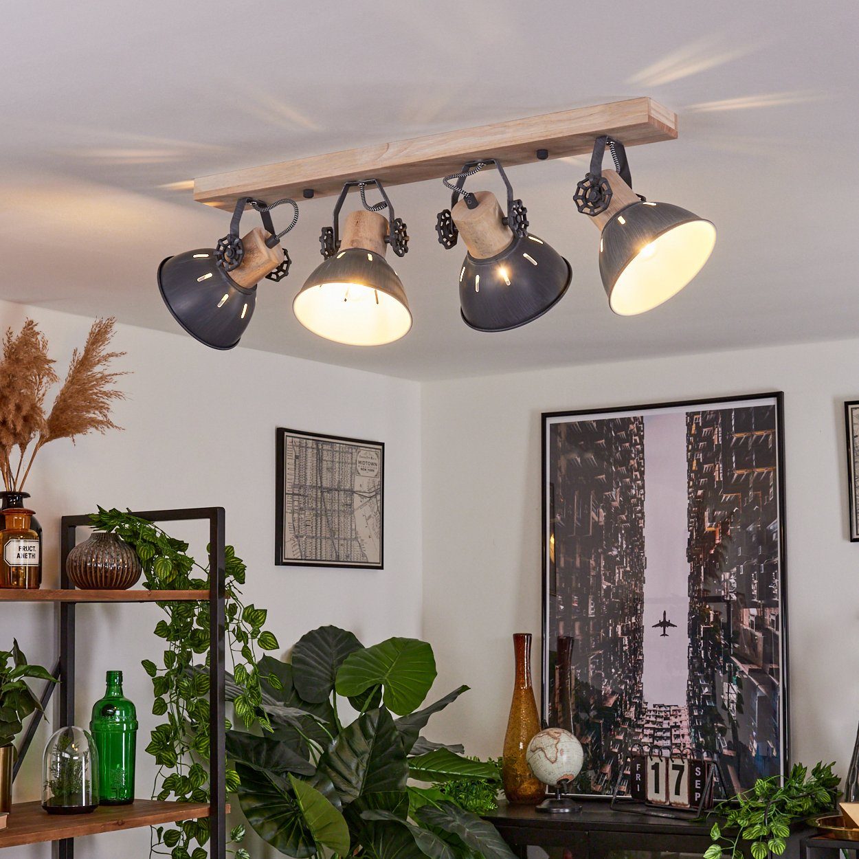 hofstein Deckenleuchte »Cotes« Deckenlampe aus Metall/Holz in Grau/Weiß/Nat günstig online kaufen