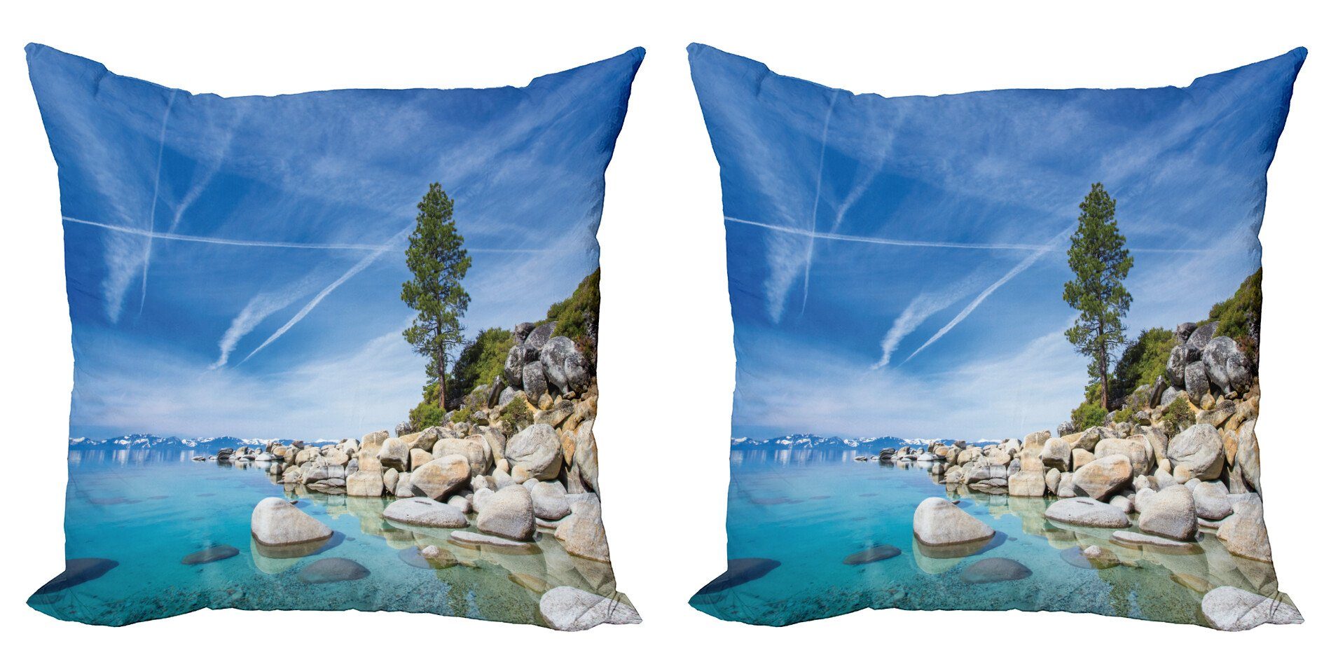Doppelseitiger Stück), Modern Tahoe Lake Nautisch Accent Abakuhaus (2 Kissenbezüge Digitaldruck, Seascape