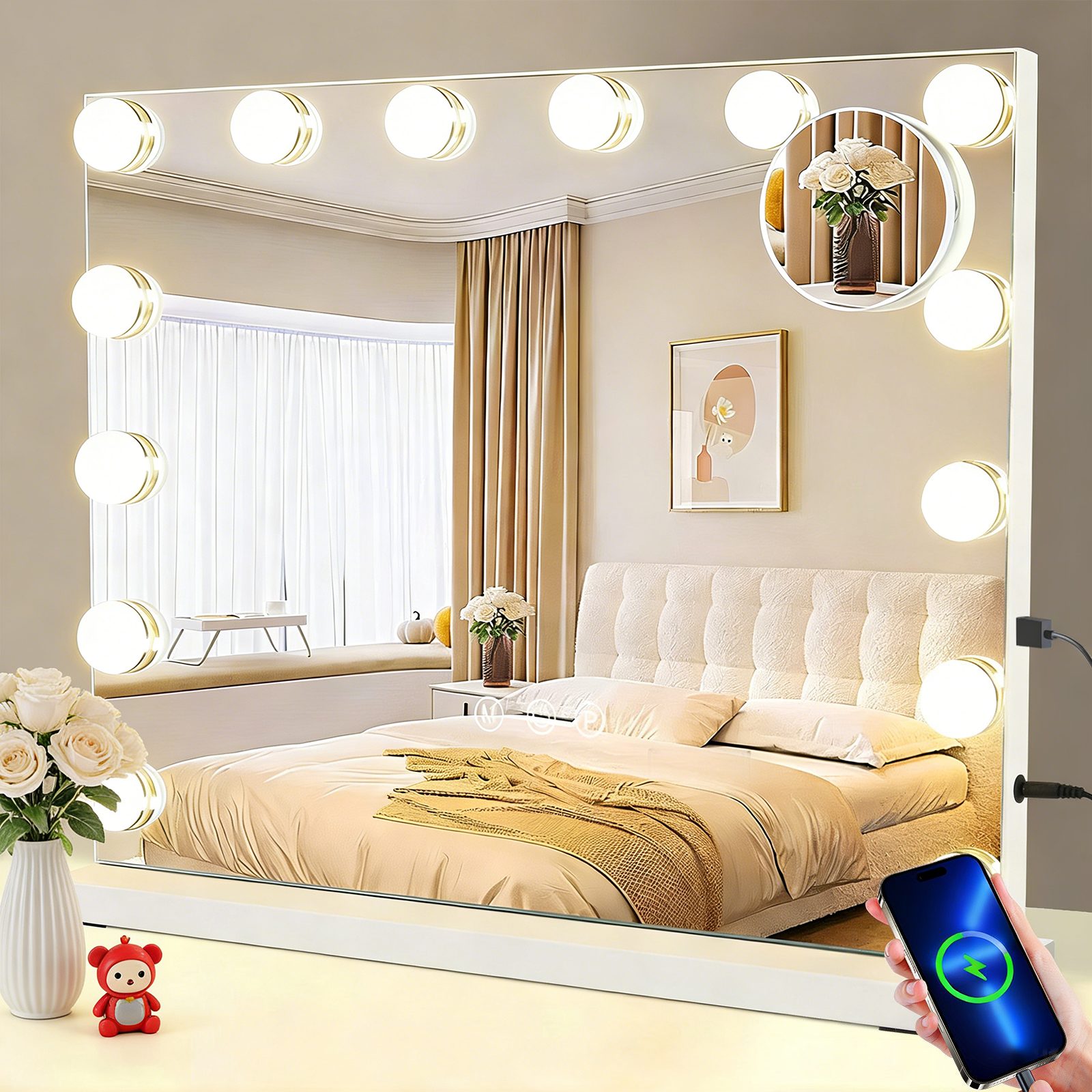 Nettlife Schminkspiegel led mit beleuchtung 3 Lichtmodi Hollywood Style Beleuchtung und USB (3-farbig einstellbares Licht mit Memory-Funktion, 1-St., Touchscreen), 42*12*50cm Dimmbarer Kosmetikspiegel