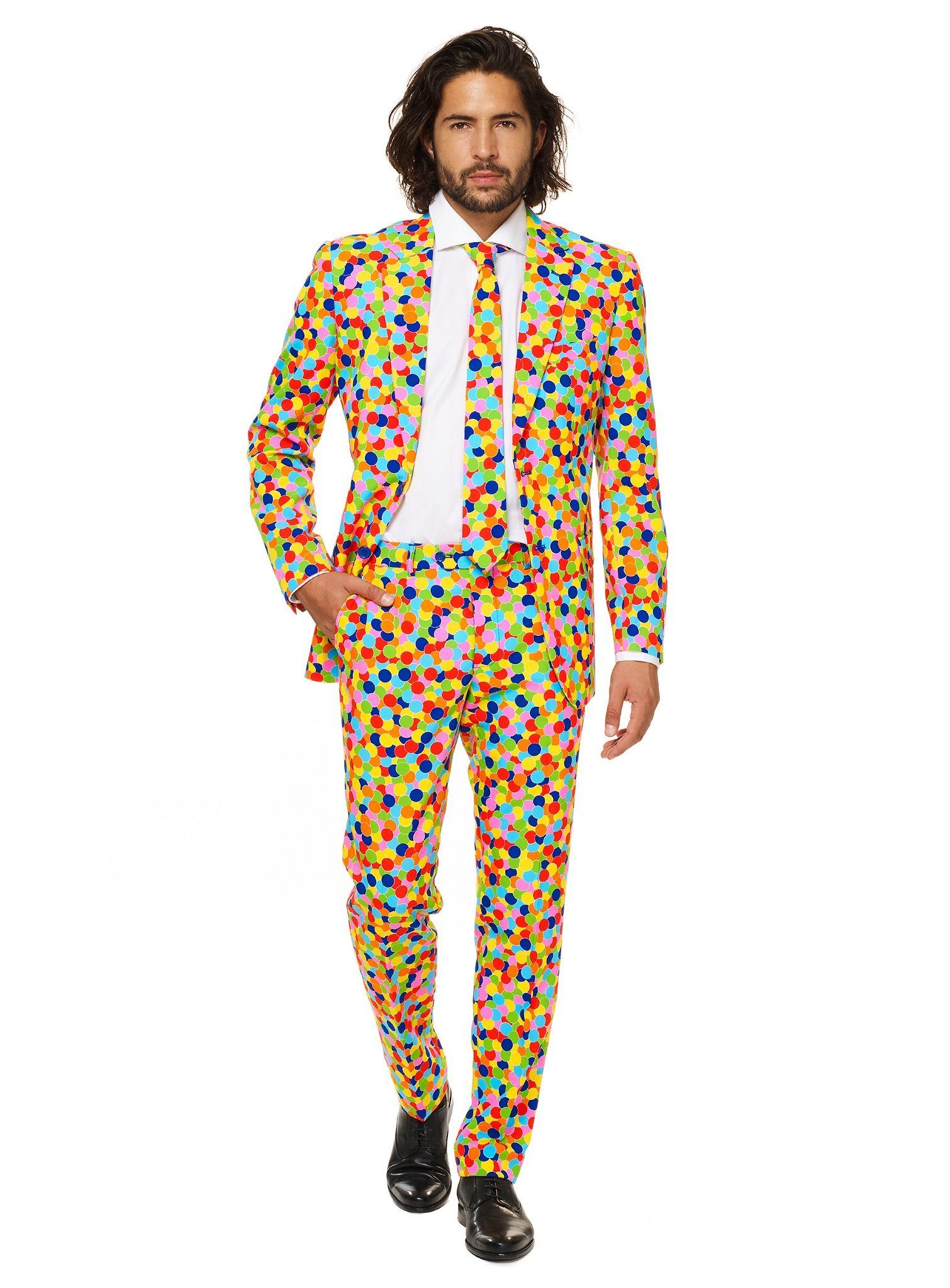 Opposuits Partyanzug Confetteroni Anzug Kostüm - für Karneval Fasching, Be happy with Konfetti: Herrenanzug für die bunten Momente des Lebens