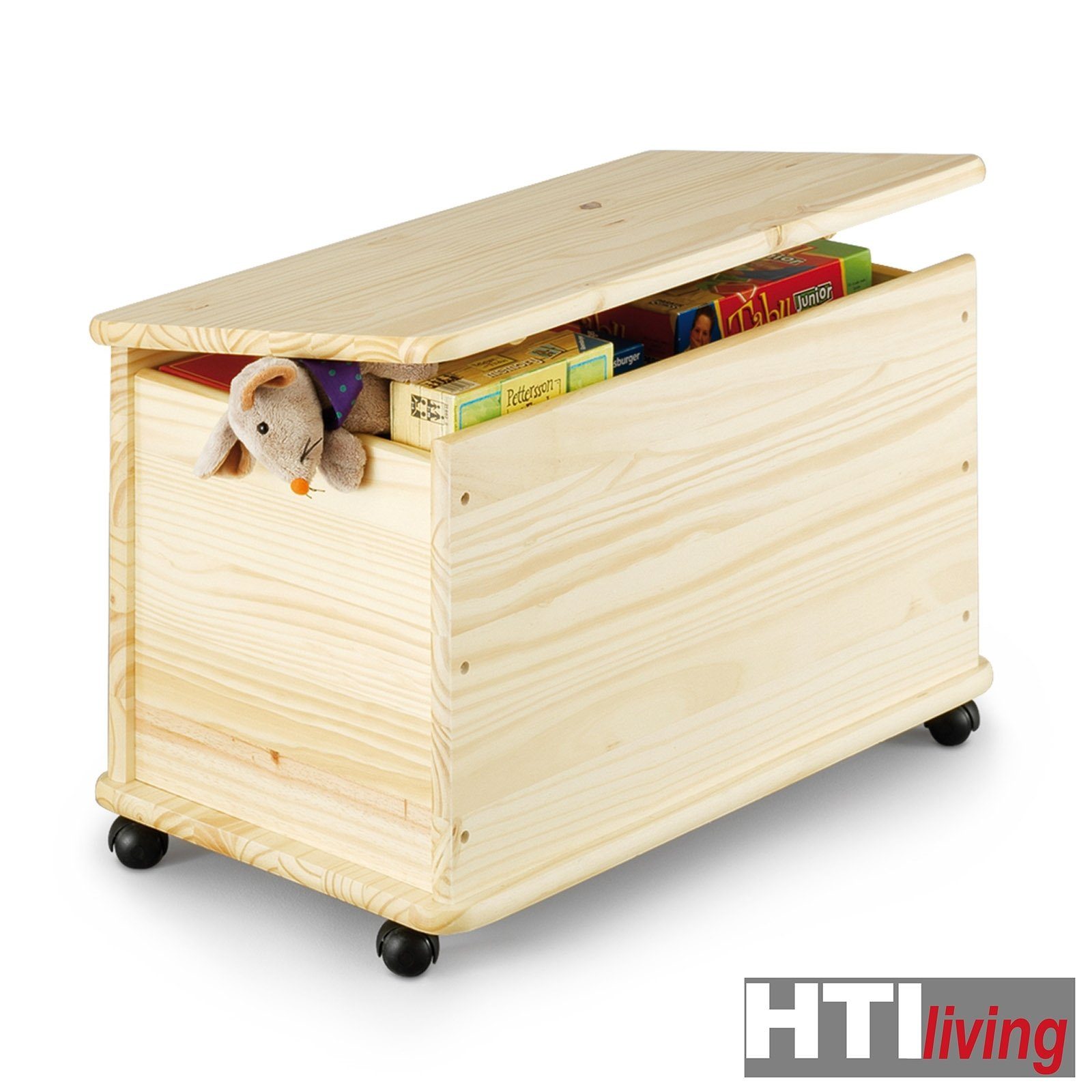 HTI-Living Aufbewahrungsbox Spielzeugkiste mit Rollen Kiefer, Deckelkiste  Holzkiste Allzweckkiste