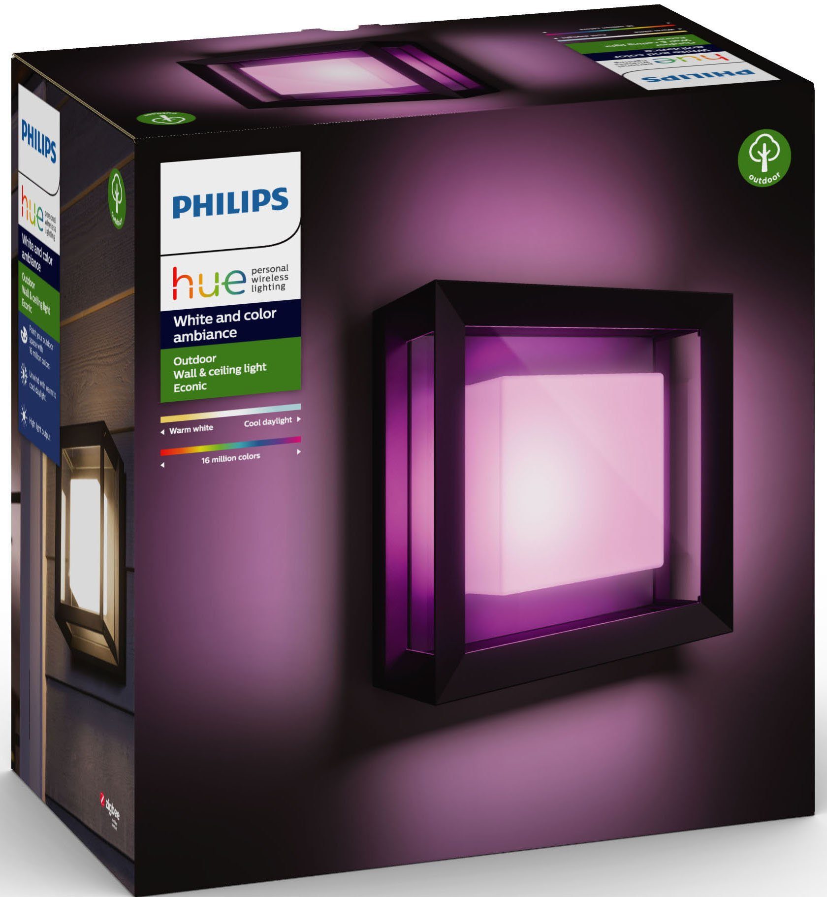 Philips Hue Home, Dimmfunktion, LED Tageslichtweiß, einstellbar, Kaltweiß, fest Warmweiß Extra-Warmweiß, Außen-Wandleuchte integriert, LED Econic, Smart Leuchtdauer Helligkeitsstufen, mehrere Neutralweiß
