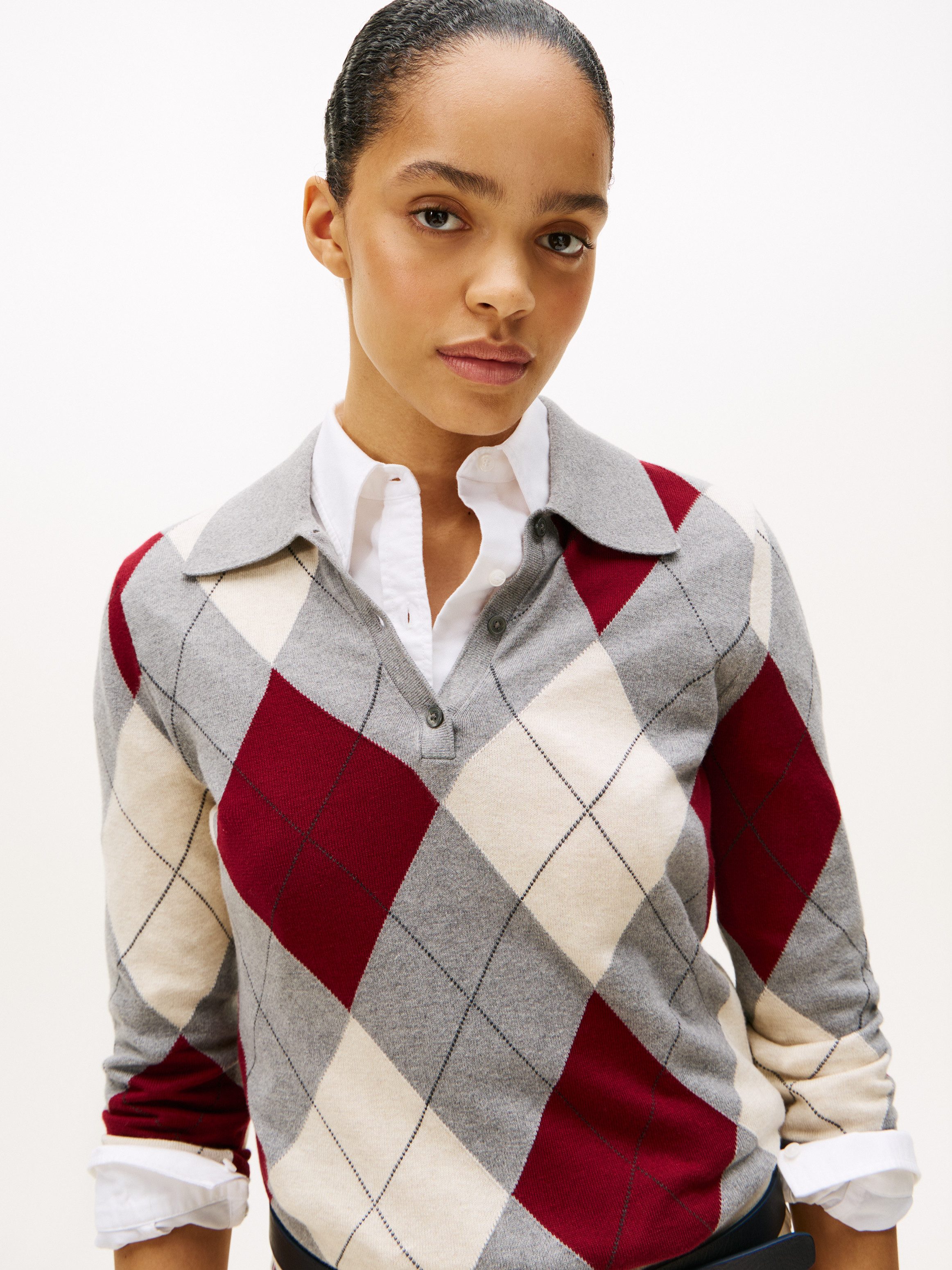 Tommy Hilfiger Strickpullover CO ARGYLE POLO-NK SWEATER günstig online kaufen