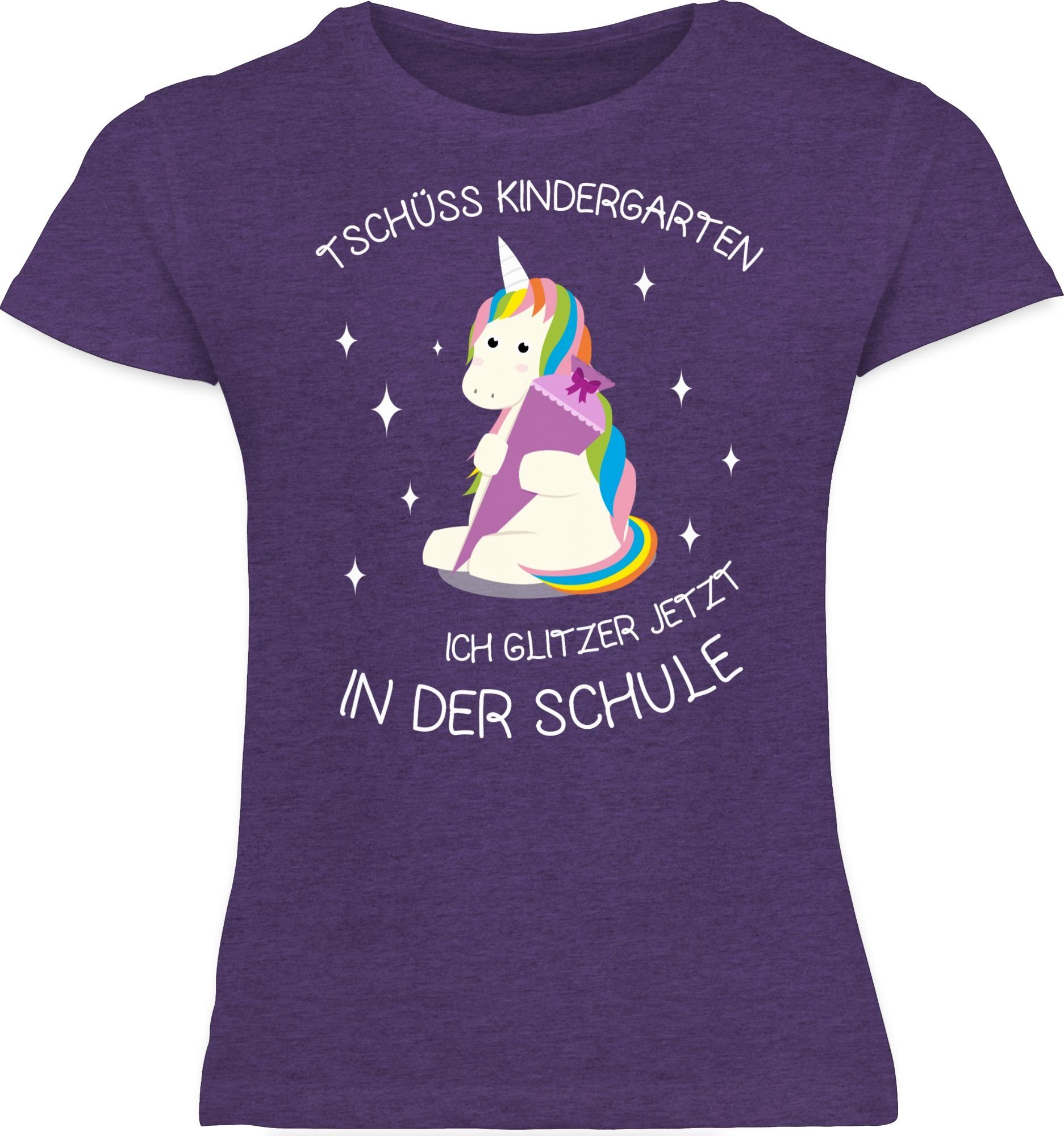 Einhorn Einschulung Shirtracer 2 Meliert Lila Kindergarten Mädchen T-Shirt Tschüss