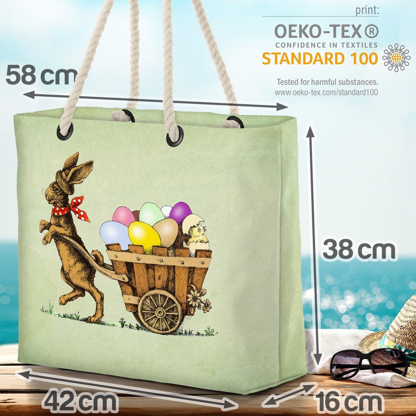 VOID Eier Strandtasche bunte Ostern Bag (1-tlg), Beach Tasche Osterhase Einkaufstasche