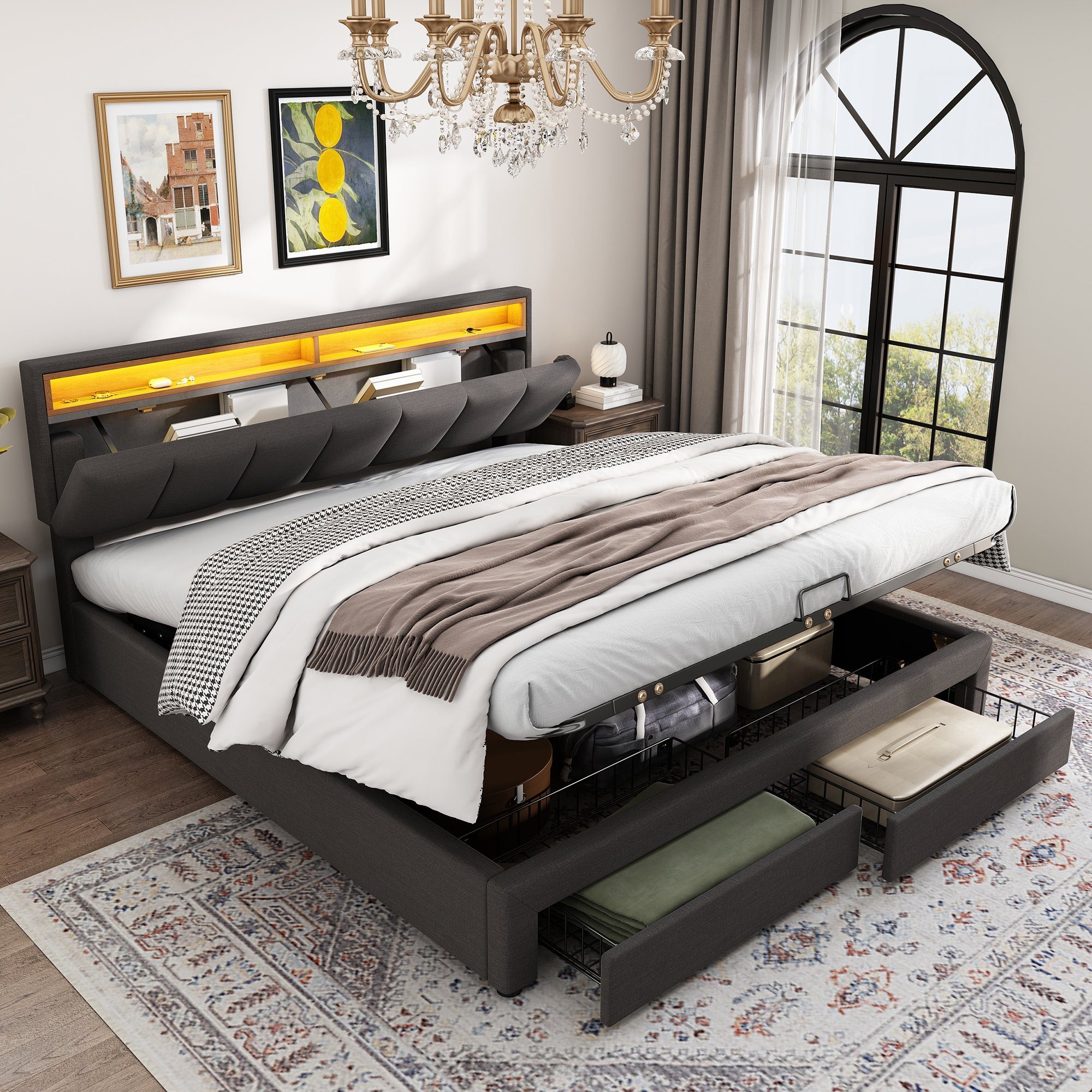 HAUSS SPOLE Polsterbett 160*200cm mit LED-Beleuchtung,Schubladen und Staufä günstig online kaufen