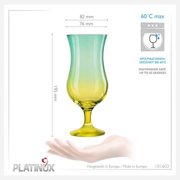 PLATINUX Cocktailglas Cocktailgläser Grün-Gelb, Glas, Bunt 400ml (max. 470ml) Longdrinkgläser Partygläser Milkshake Groß