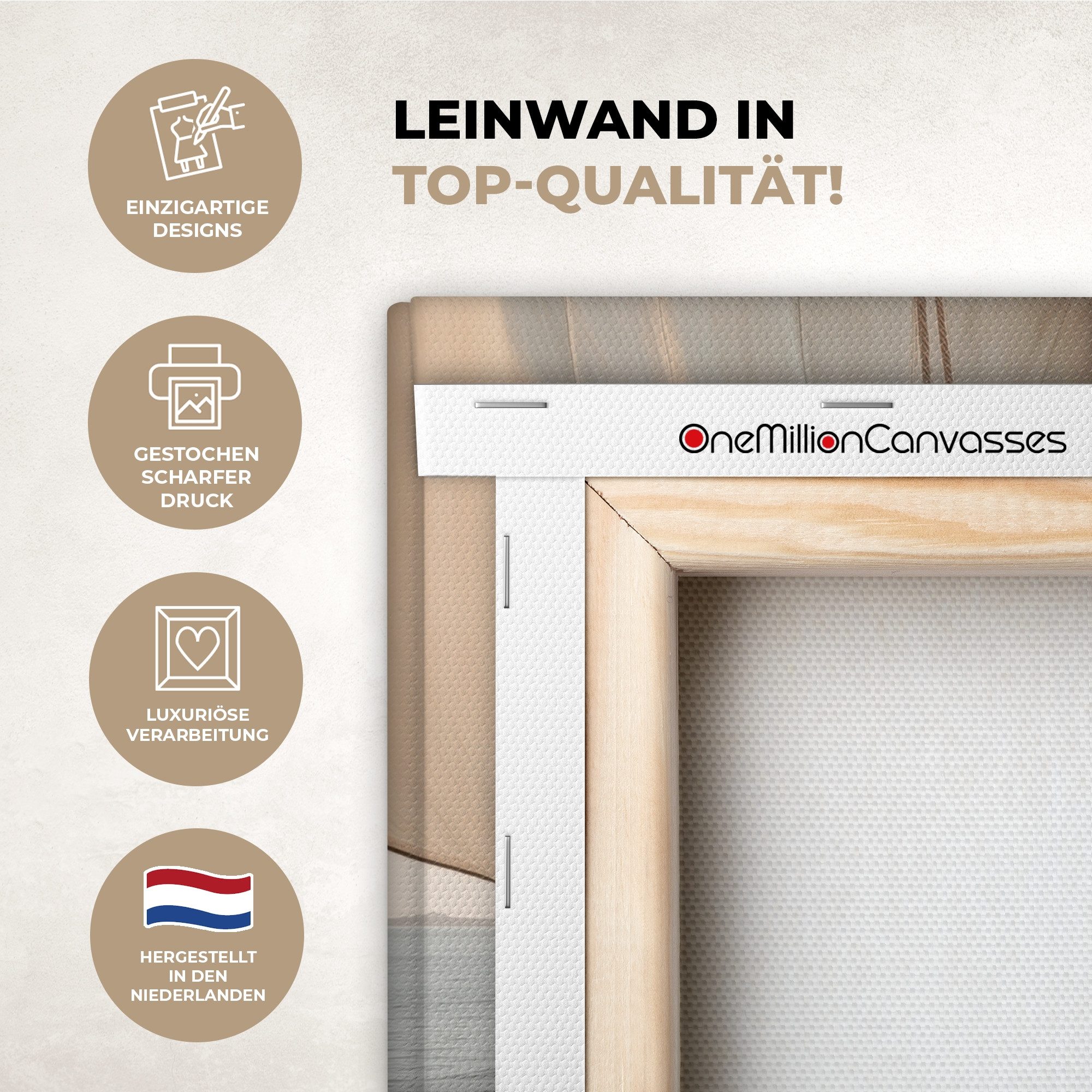 OneMillionCanvasses® Leinwandbild Segelboot - Meer - Beige - Sonne, Fotodruck (1 St), Wandbild, Deko Schlafzimmer Wohnzimmer Flur 20x20 cm