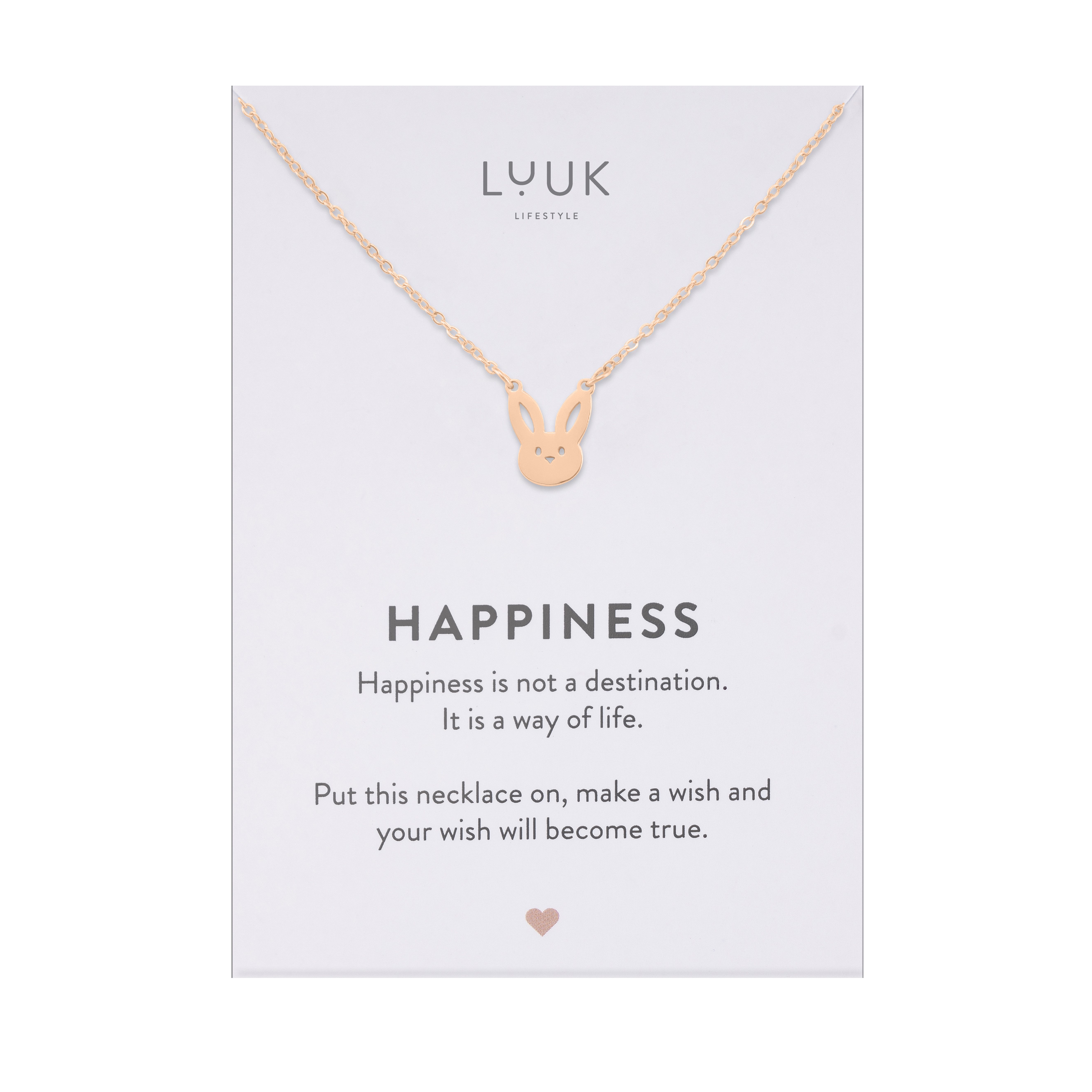 LUUK LIFESTYLE Kette mit Anhänger Hasen, mit HAPPINESS Spruchkarte, schick und dezent