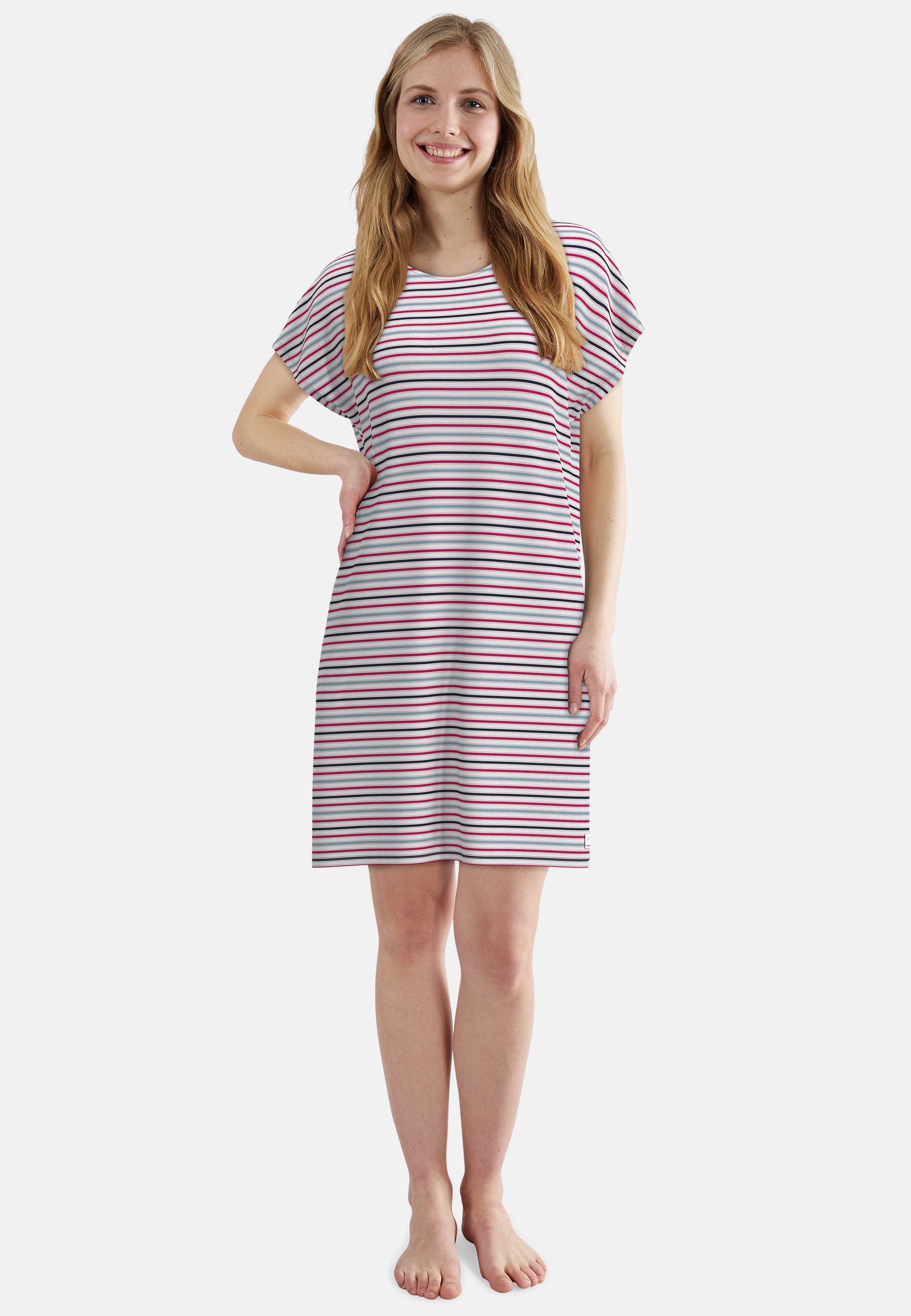 TOM TAILOR Nachthemd gestreift, Kurzarm, Rundhalsausschnitt, atmungsaktiv, Viskosemix