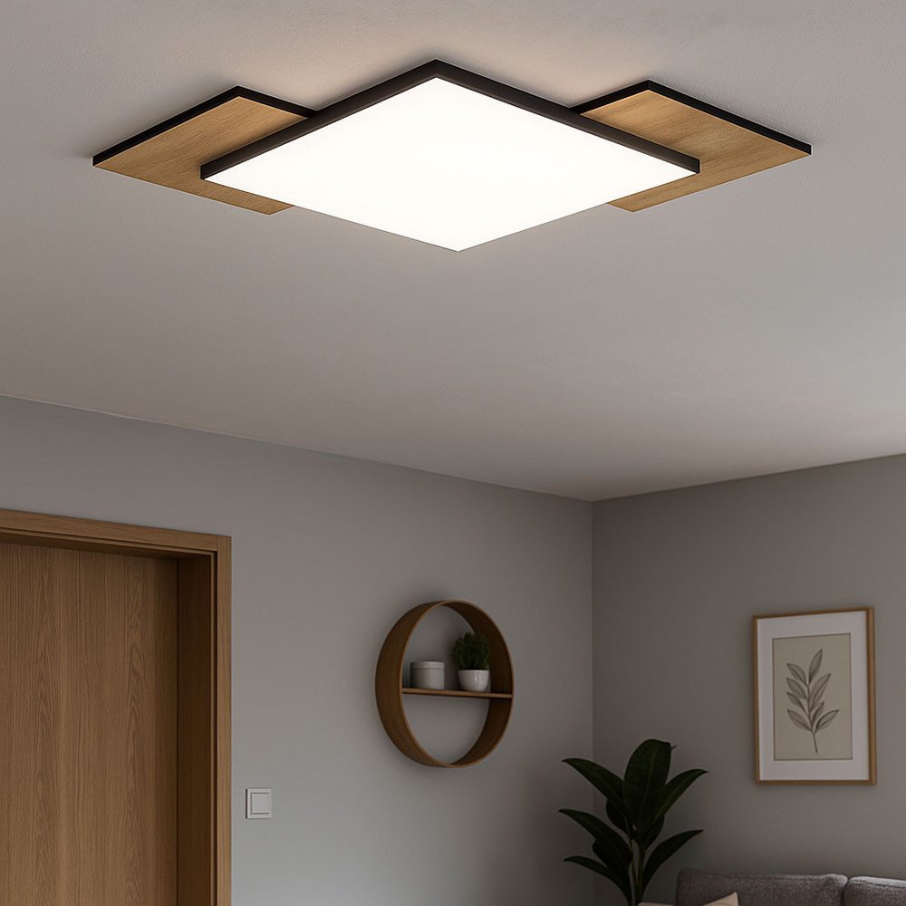 EGLO LED Deckenleuchte, LED-Leuchtmittel fest verbaut, Warmweiß, Deckenlampe Flurleuchte Deckenleuchte LED Holzoptik MDF schwarz