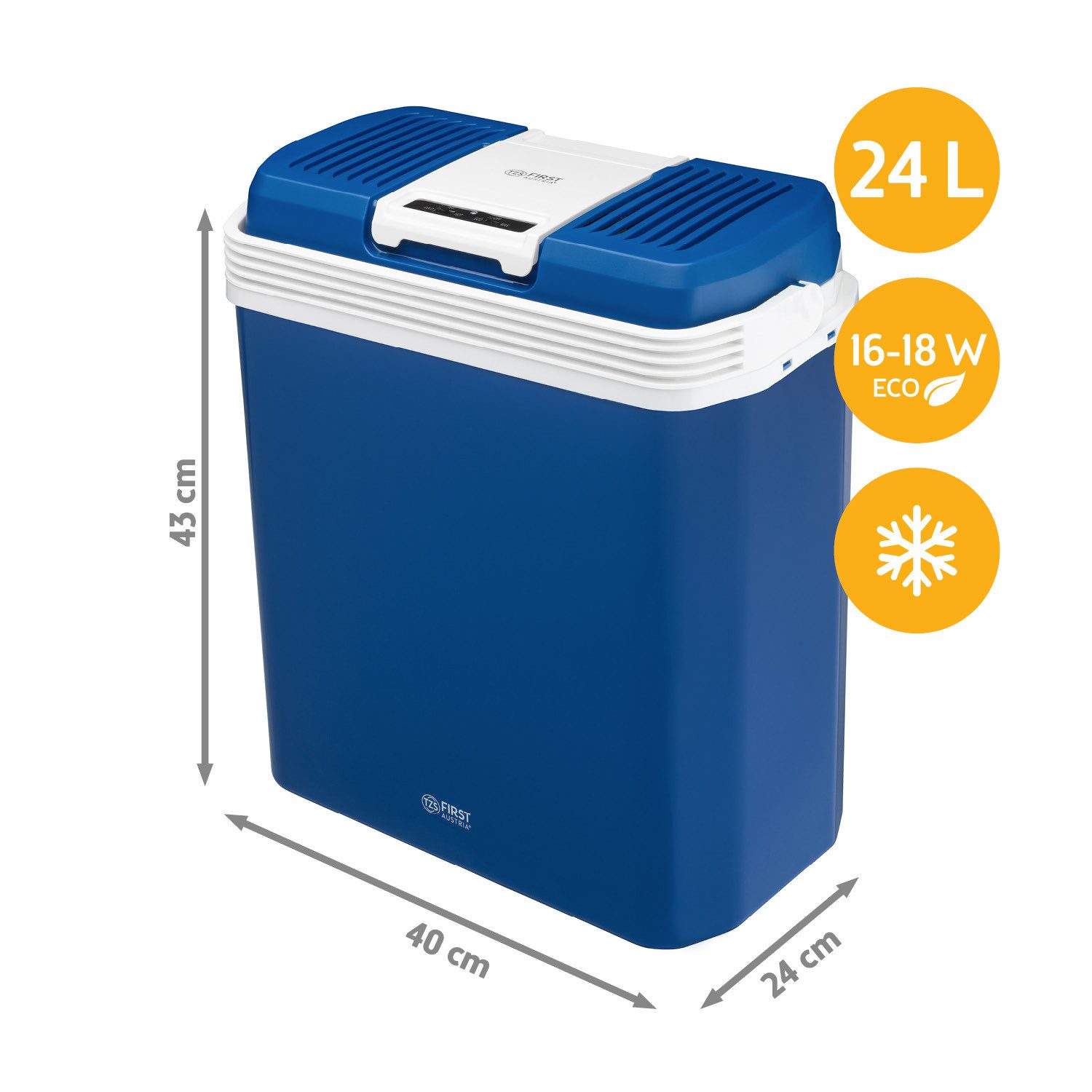TZS FIRST AUSTRIA Elektrische Kühlbox 24L, Kühlbox, 12V /230V Anschluss, 12-V-Stecker fürs Auto, für Camping, Festivals, Reisen, mit Kühl- und Warmhaltefunktion