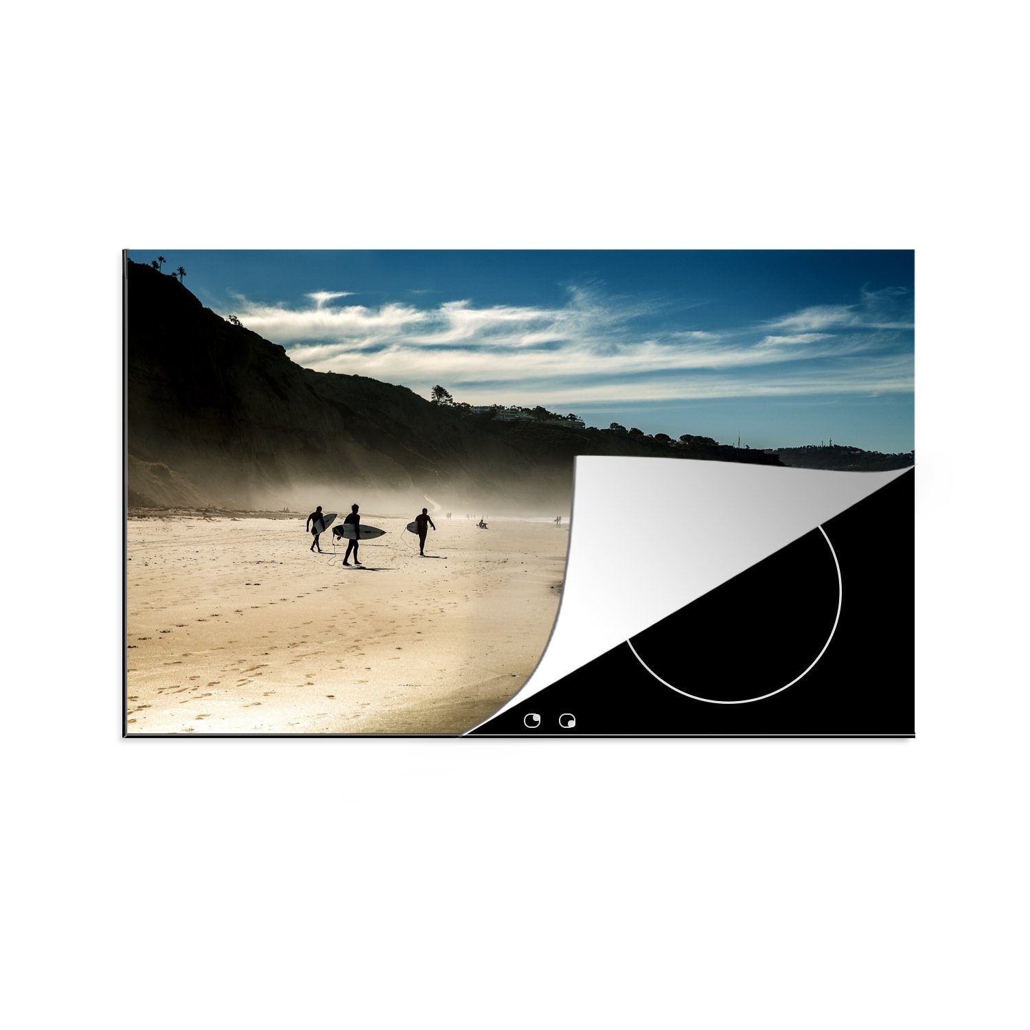 MuchoWow Herdblende-/Abdeckplatte Surfer am Strand, Vinyl, (1 tlg), 81x52 cm, Induktionskochfeld Schutz für die küche, Ceranfeldabdeckung