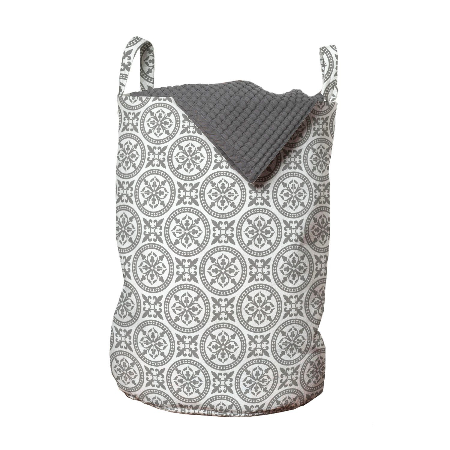 Abakuhaus Wäschesäckchen Wäschekorb mit Griffen Kordelzugverschluss für Waschsalons, Grau und Weiß Antique Mosaic | Wäschesäcke