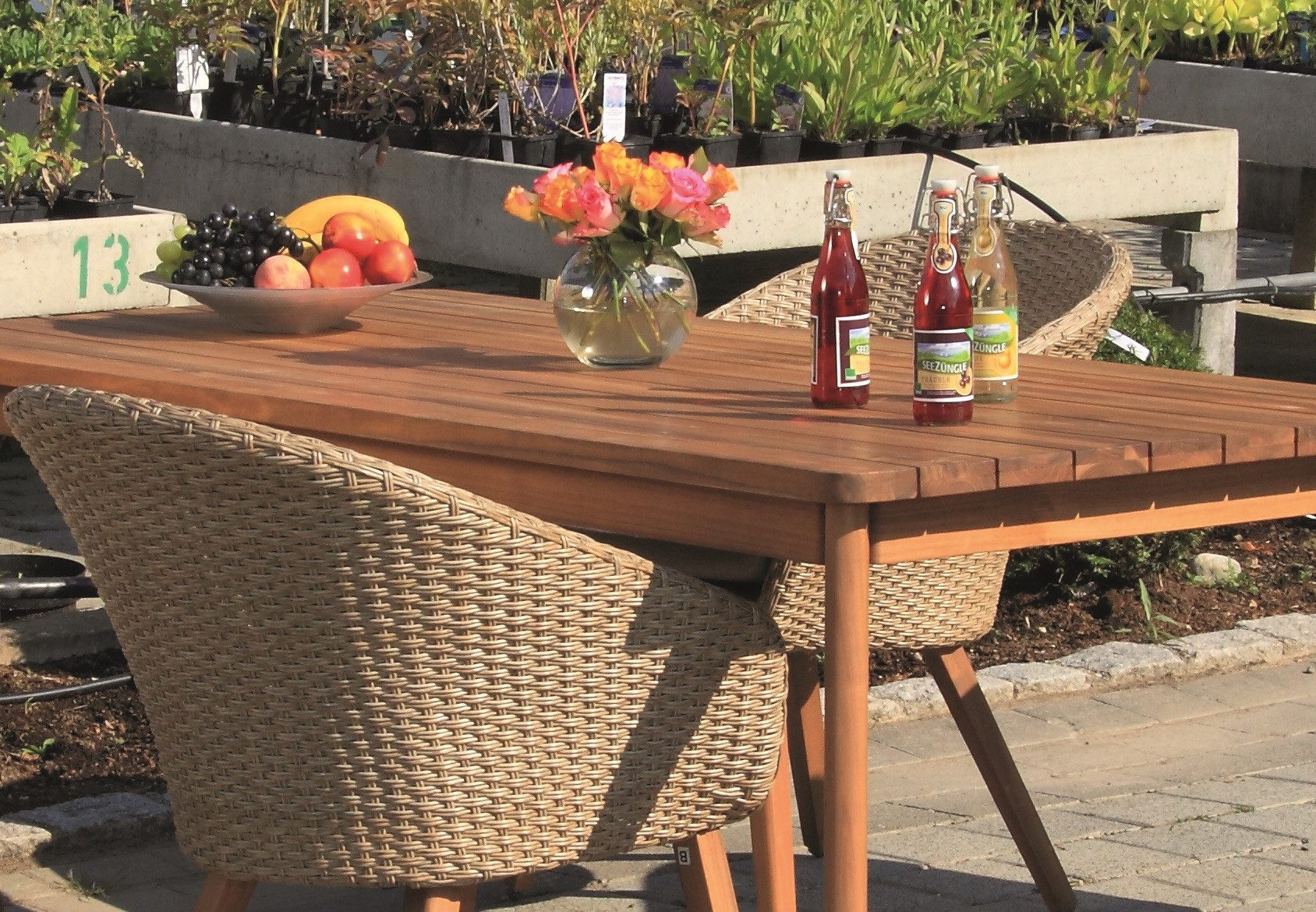 acamp Garten-Essgruppe 5-teiliges Gartensessel Set Atacama inkl. Holztisch, (Gartenmöbel Set), Korbstuhl, Rattan, Sitzgruppe, Lounge-Set mit Gartentisch 180x90x76 cm